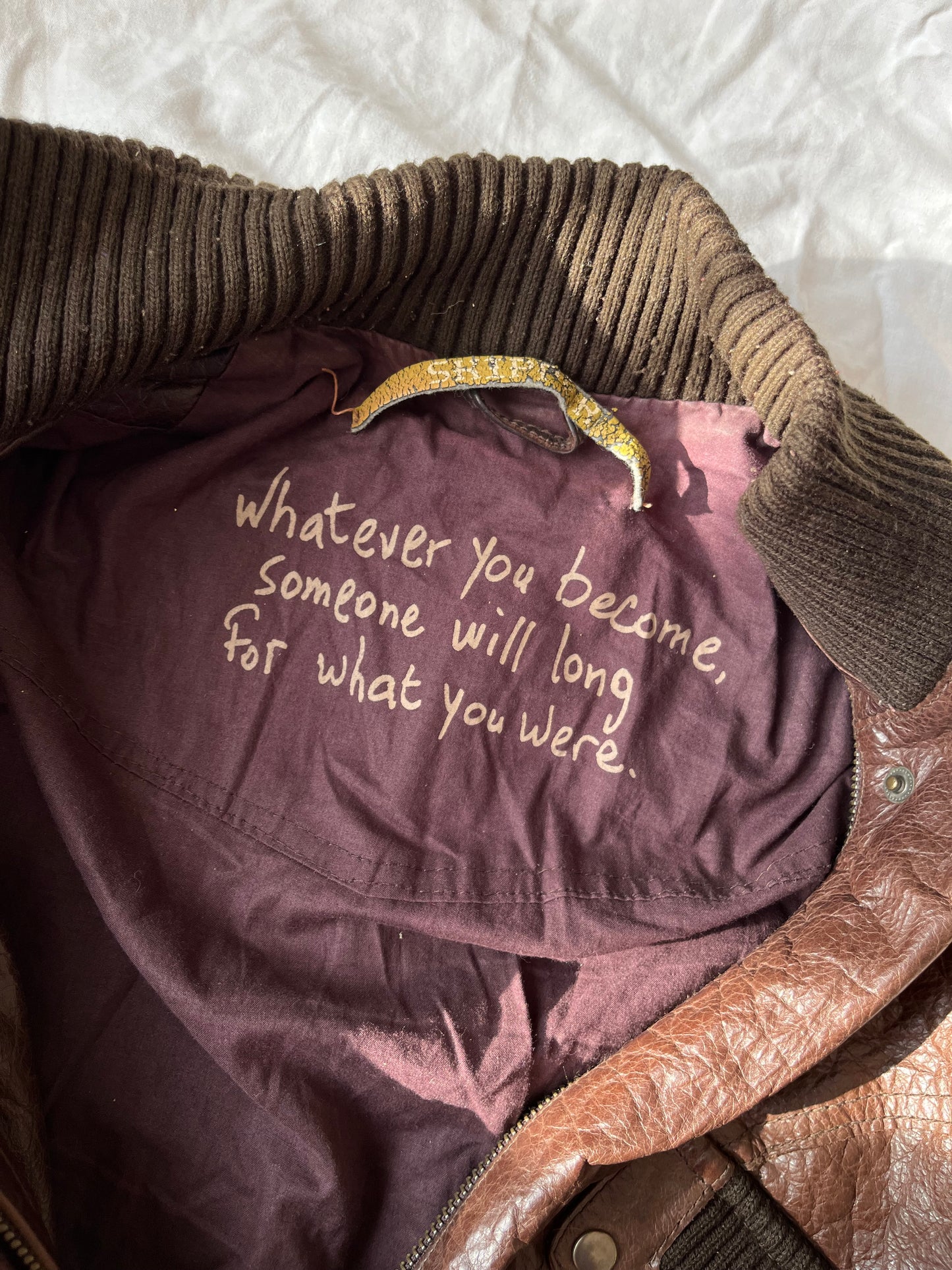 Brown Leather Bomber Jacket UK 8-10