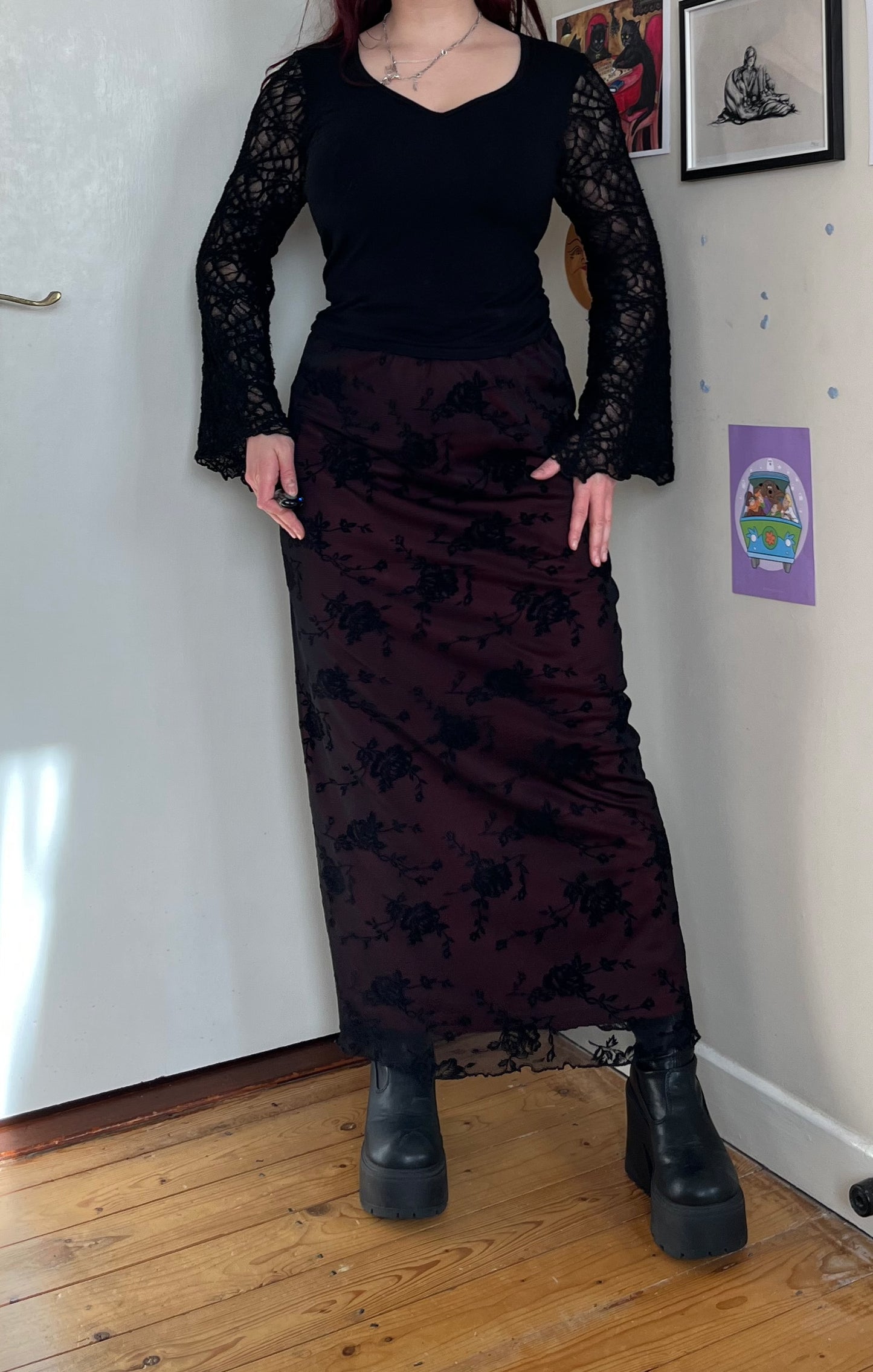 Burnout Velvet Maxi Skirt UK 6-10