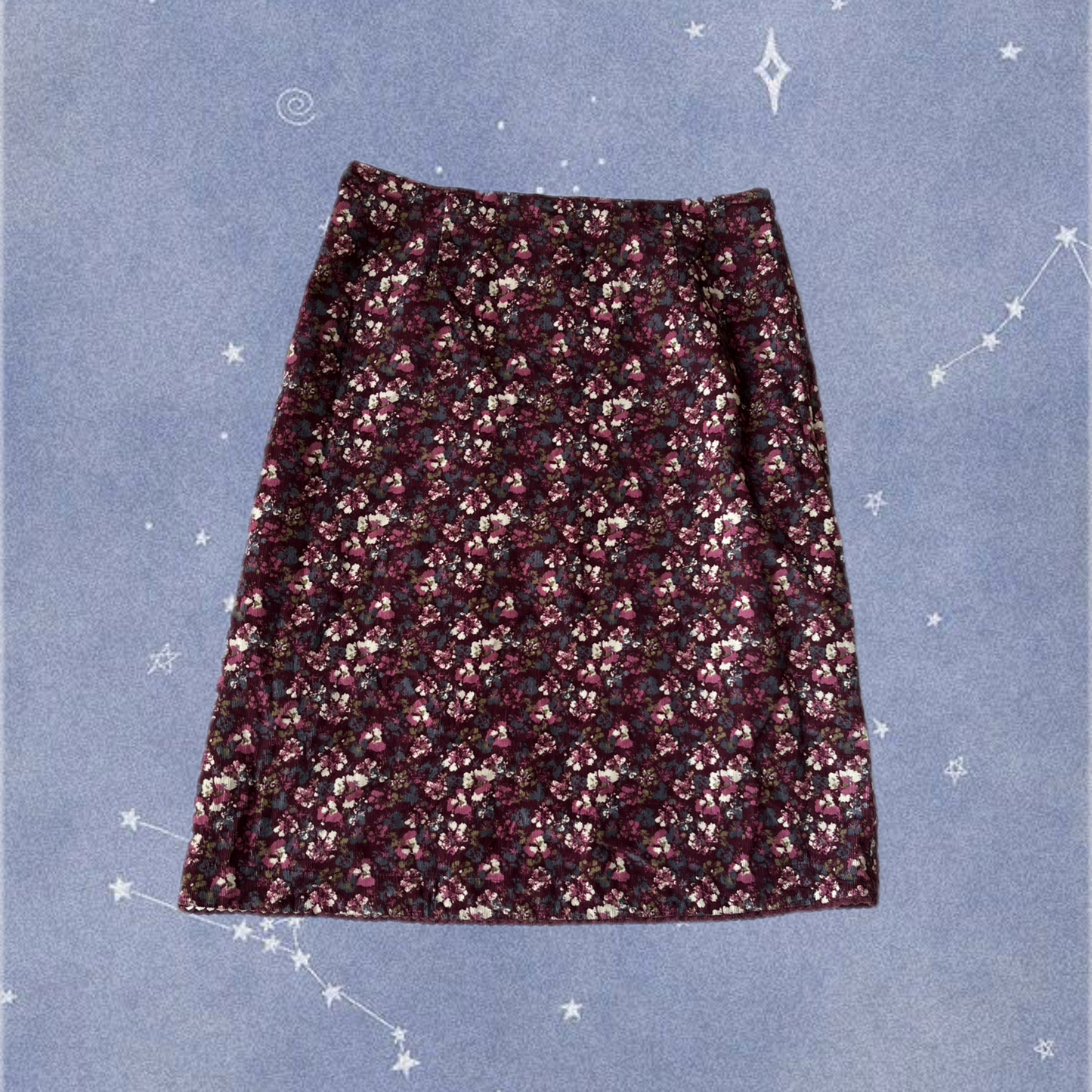 Corduroy Floral Midi Skirt UK 10