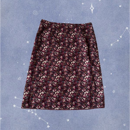 Corduroy Floral Midi Skirt UK 10