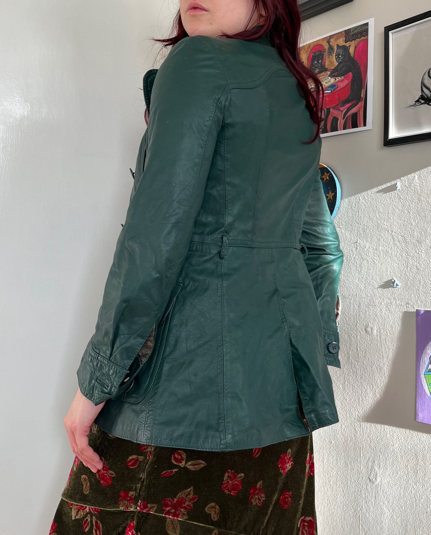 Green Leather Jacket - Size S