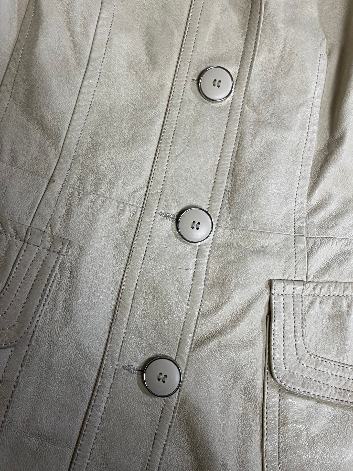 Cream Leather Jacket UK 10