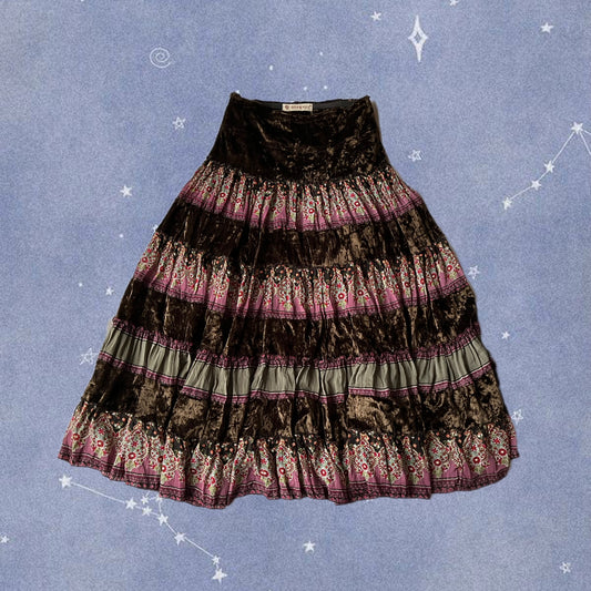 Velvet And Mesh Silk Maxi Skirt  - UK 10