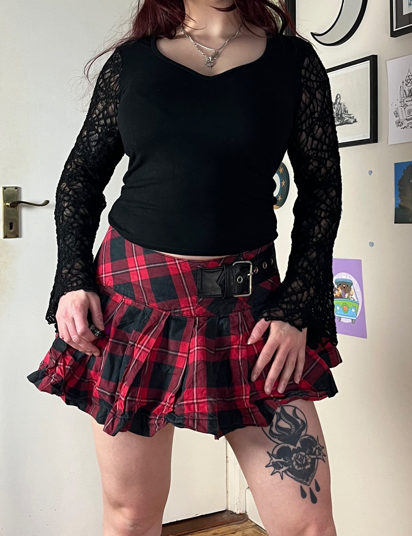 Red Plaid Mini Skirt UK 10-12