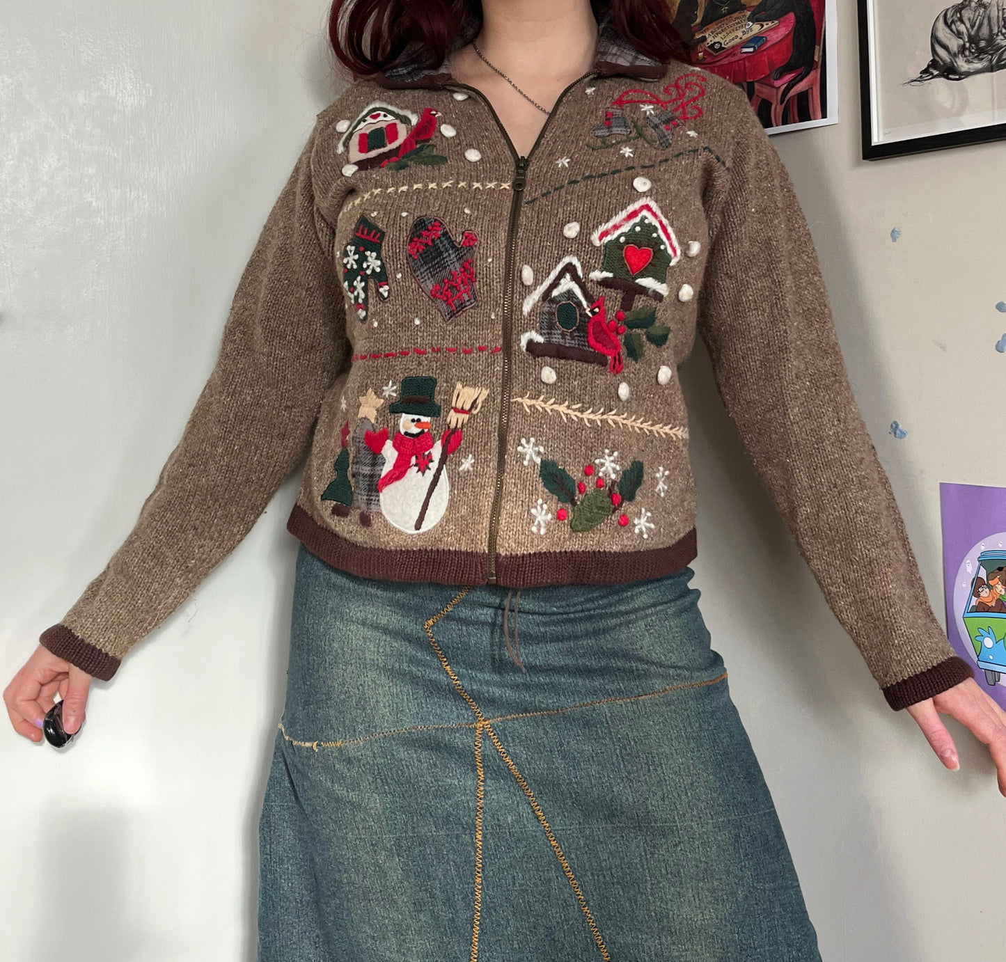Winter Woodland 1990s Cardigan UK 4-14/M