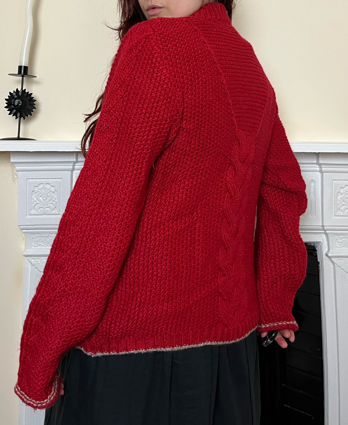 Red Zip Up Cardigan L