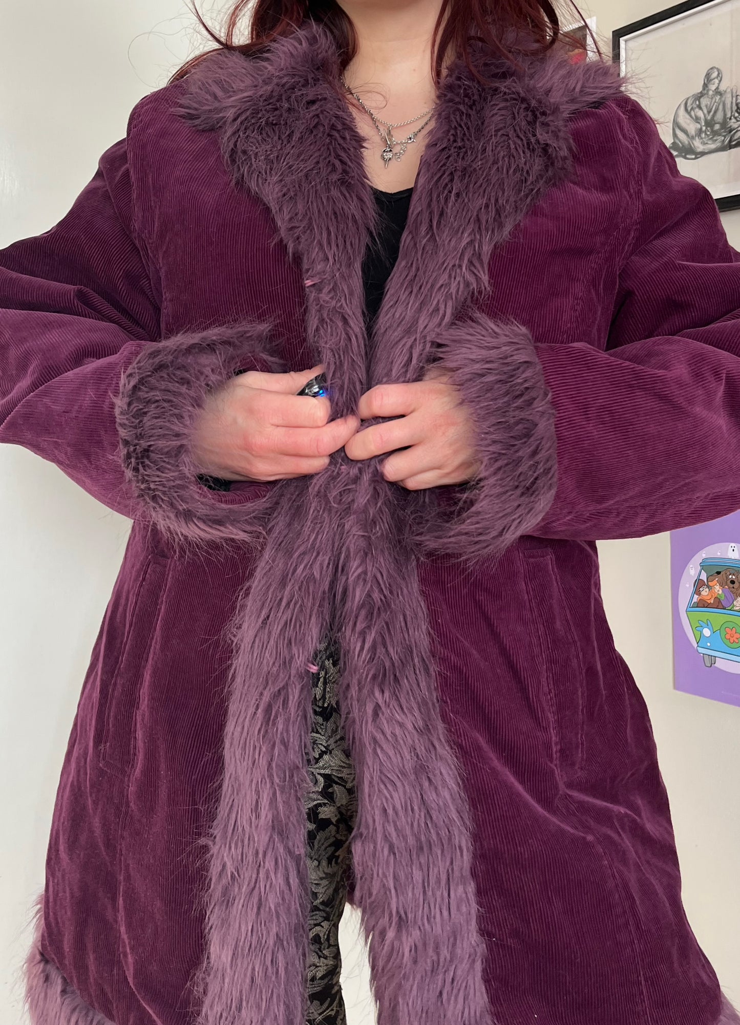 Purple Corduroy Afghan Coat UK 16-18