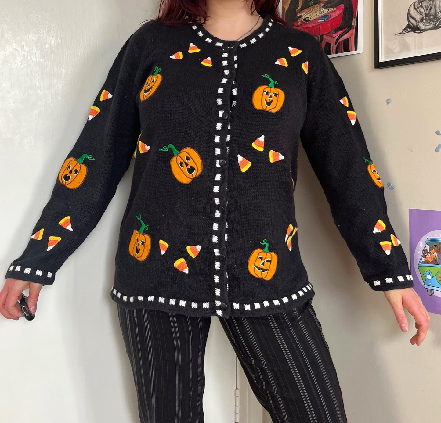 Candy Corn 1990s Halloween Cardigan M/L