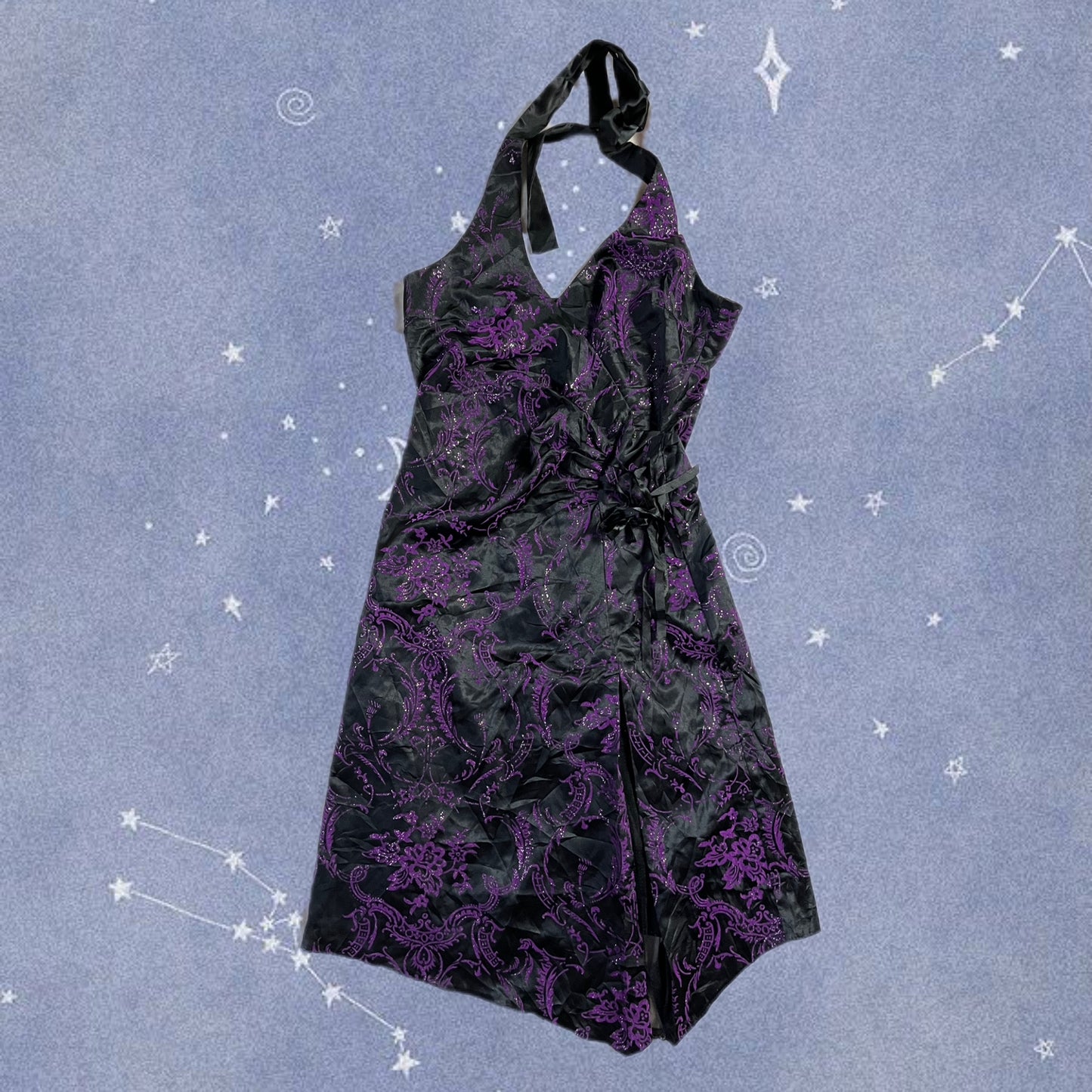 Black/Purple Halter Dress - UK 10