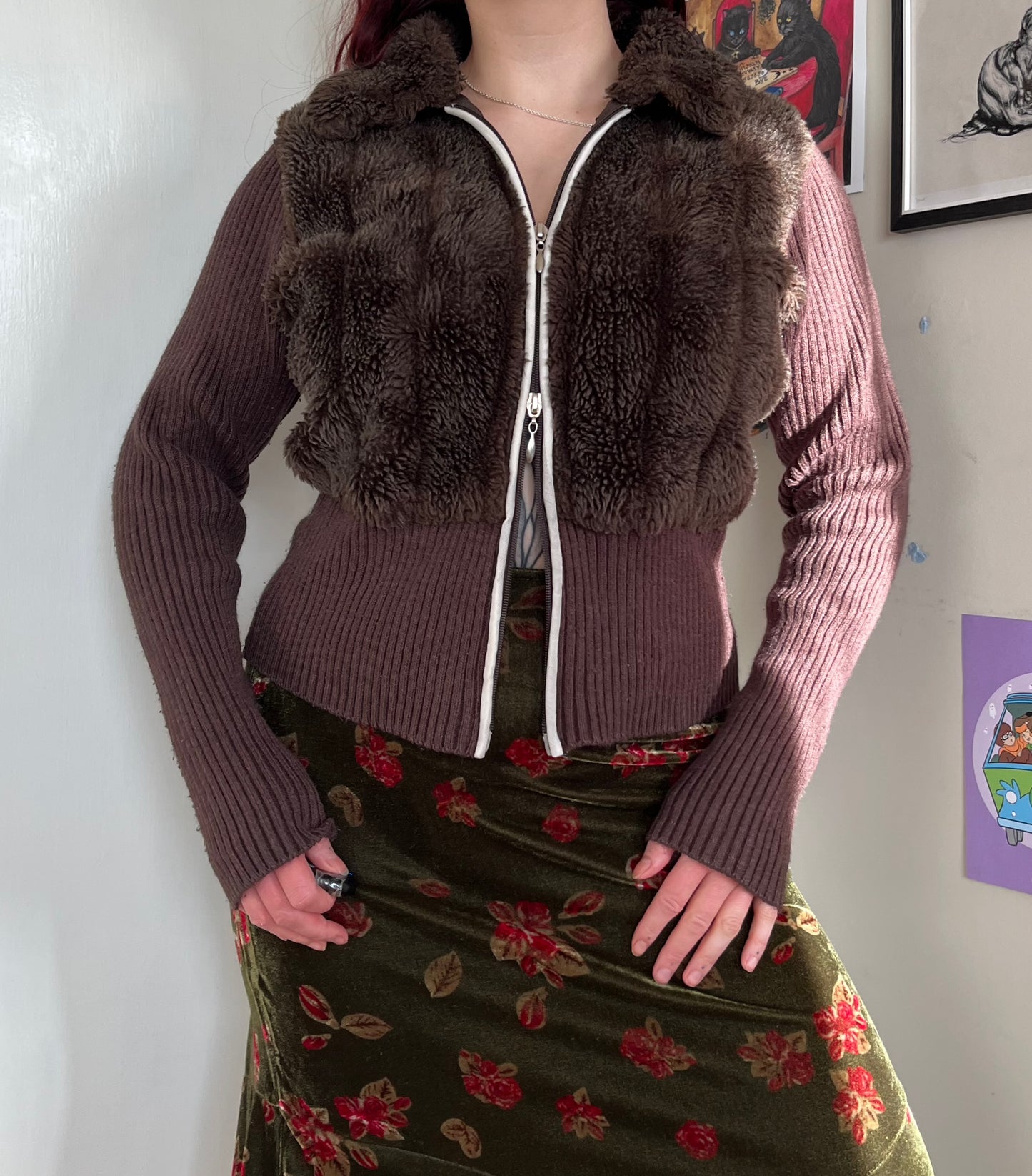 Brown Fluffy Cardigan - UK 6-12