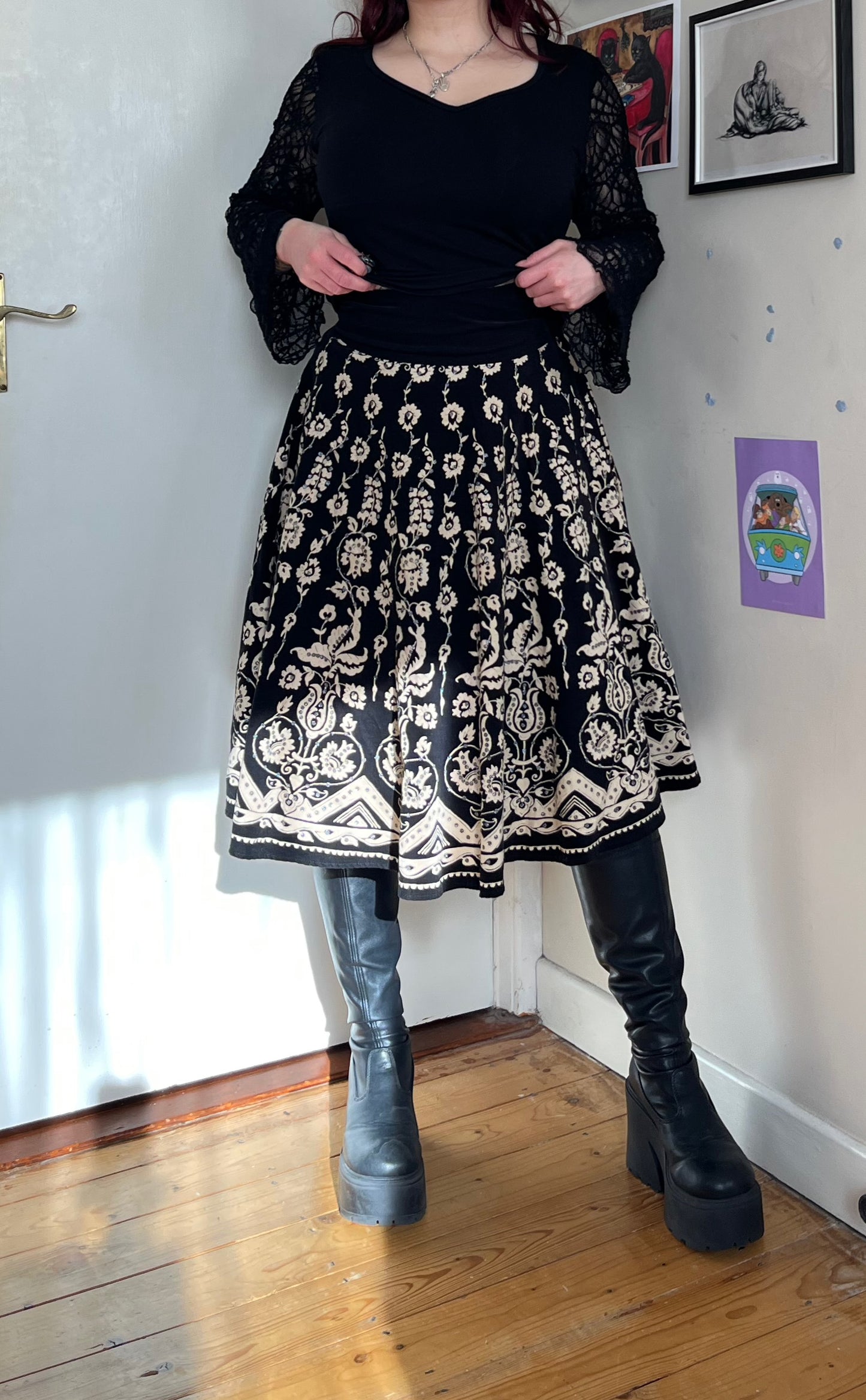 Black Corduroy Skirt UK 8