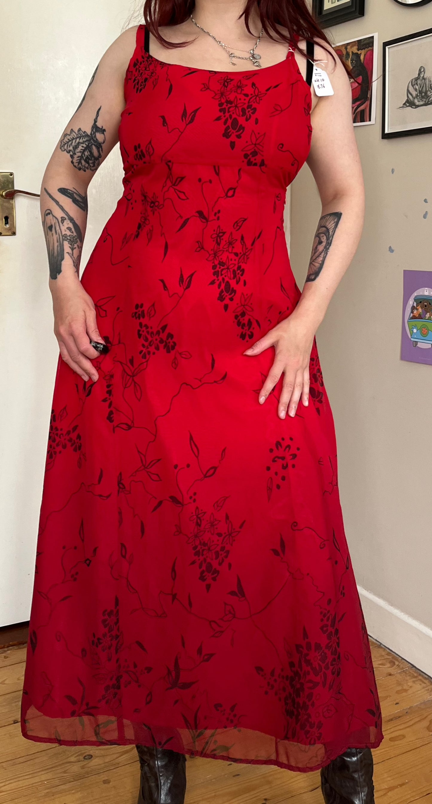 Red Floral Dress UK 10