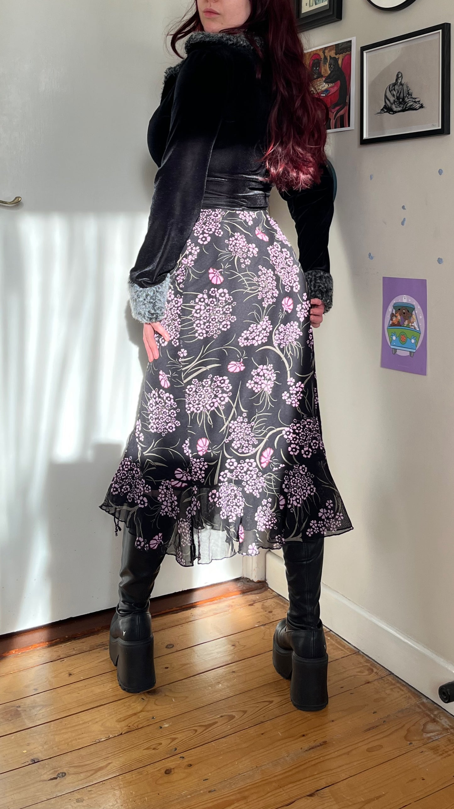 Black Floral Mesh Skirt - UK 12-14