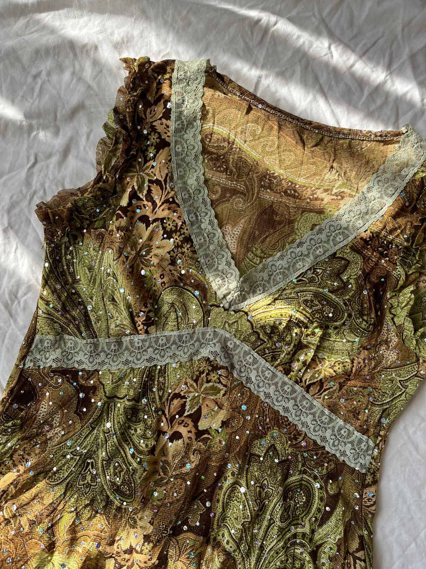 Green Sequined Top UK 8-10