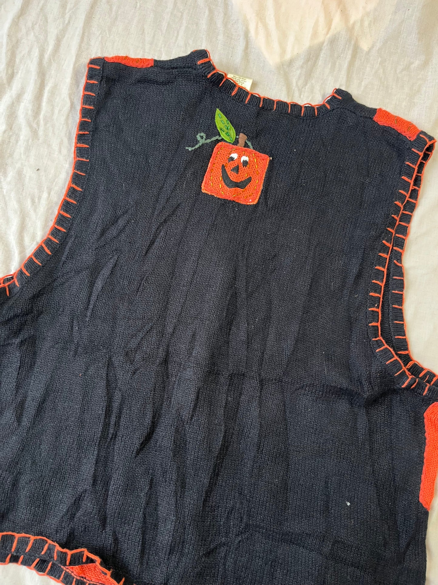 Jack O' Lantern 1990s Halloween Sweater Vest XL