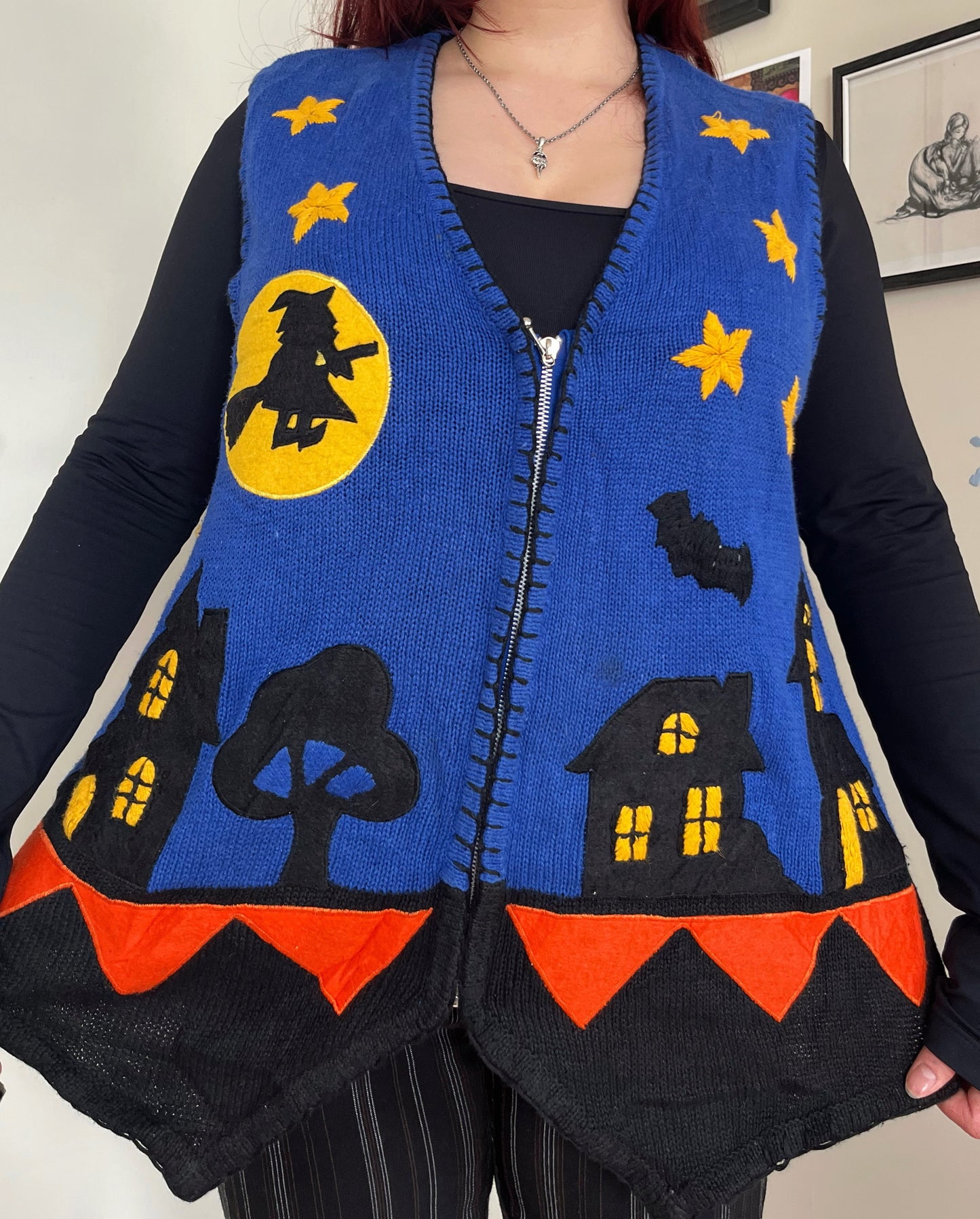 Season of The Witch 1990s Halloween Sweater Vest L