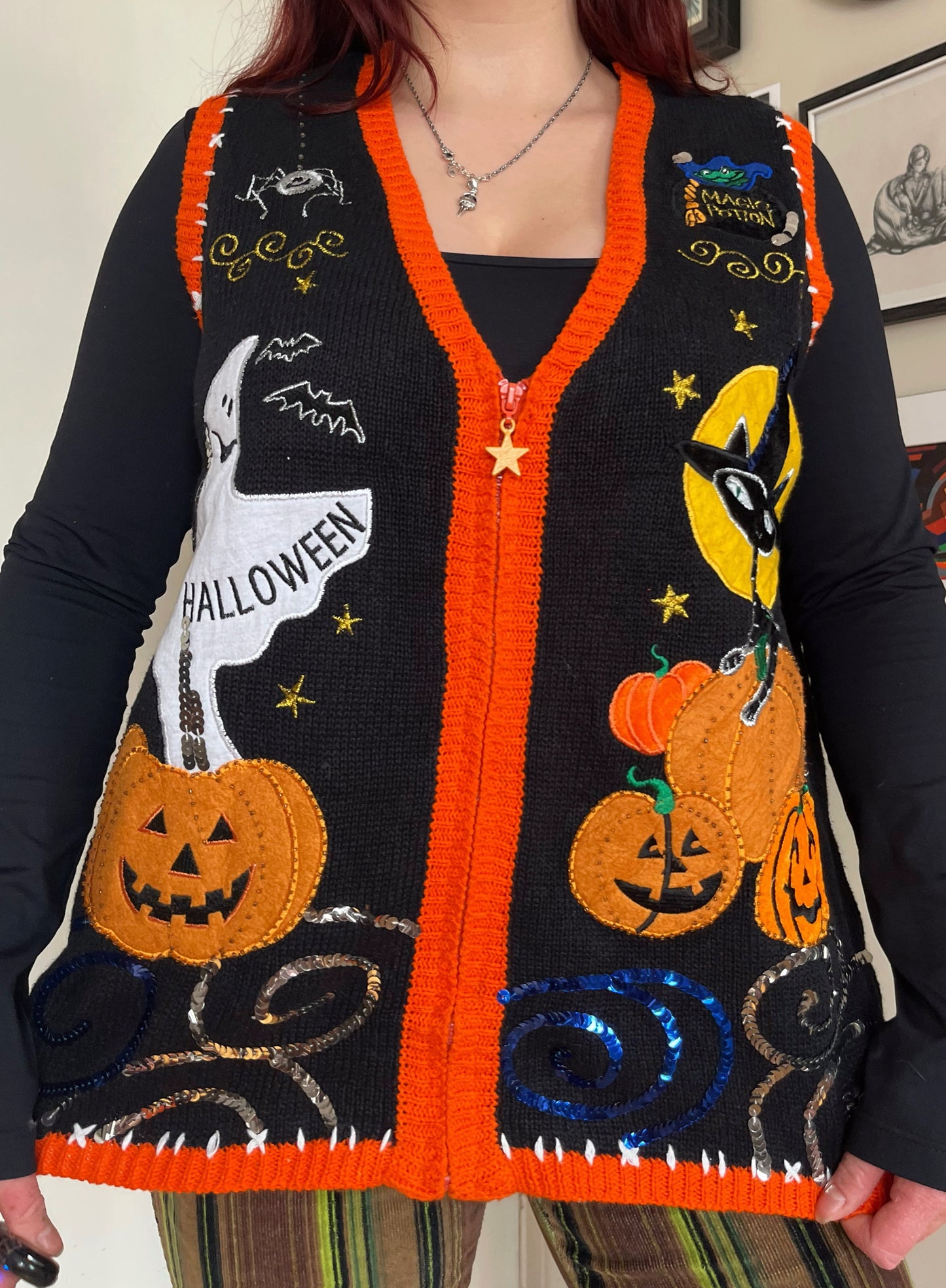 Something Wicked 1990s Halloween Sweater Vest L