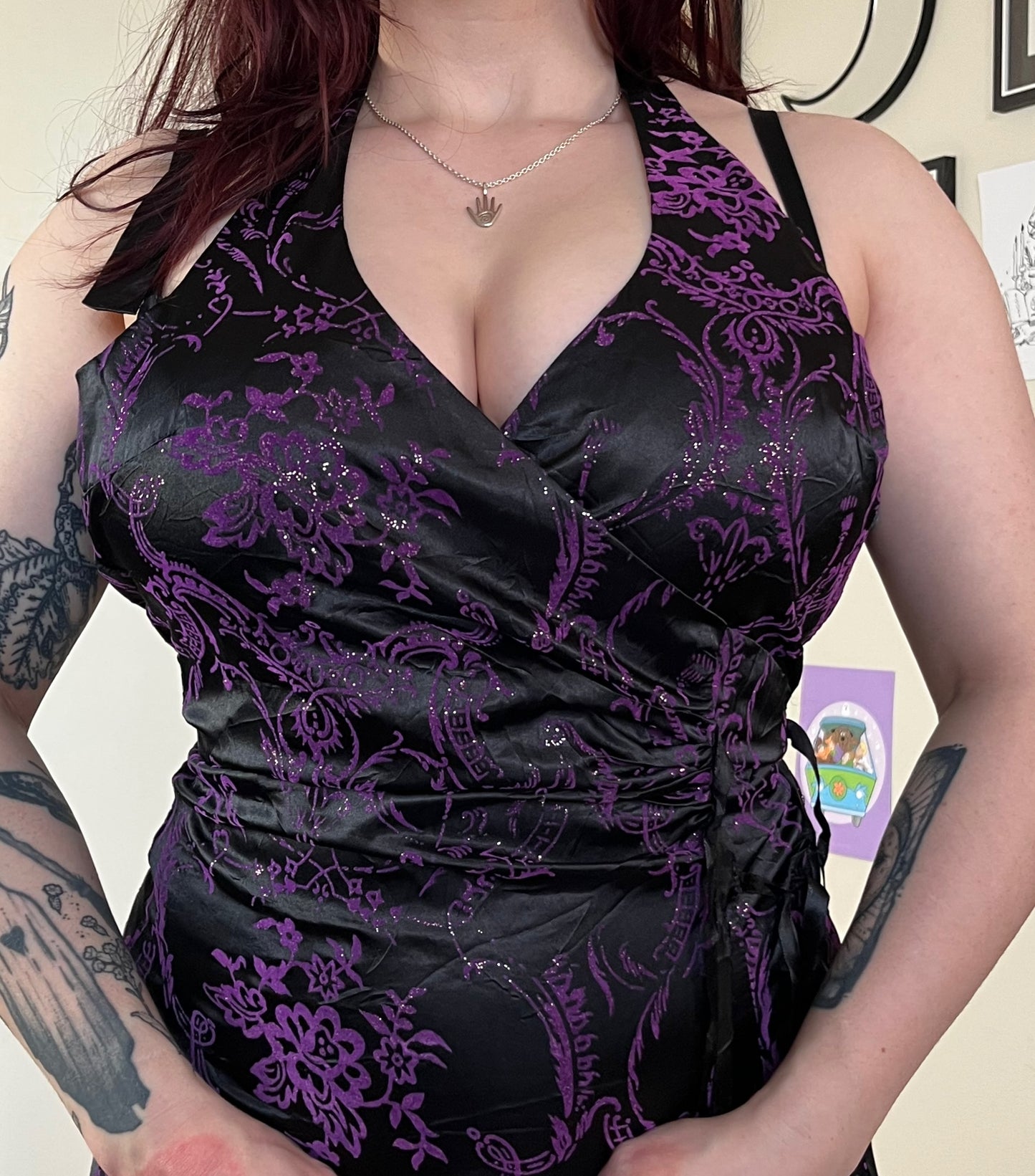 Black/Purple Halter Dress - UK 10