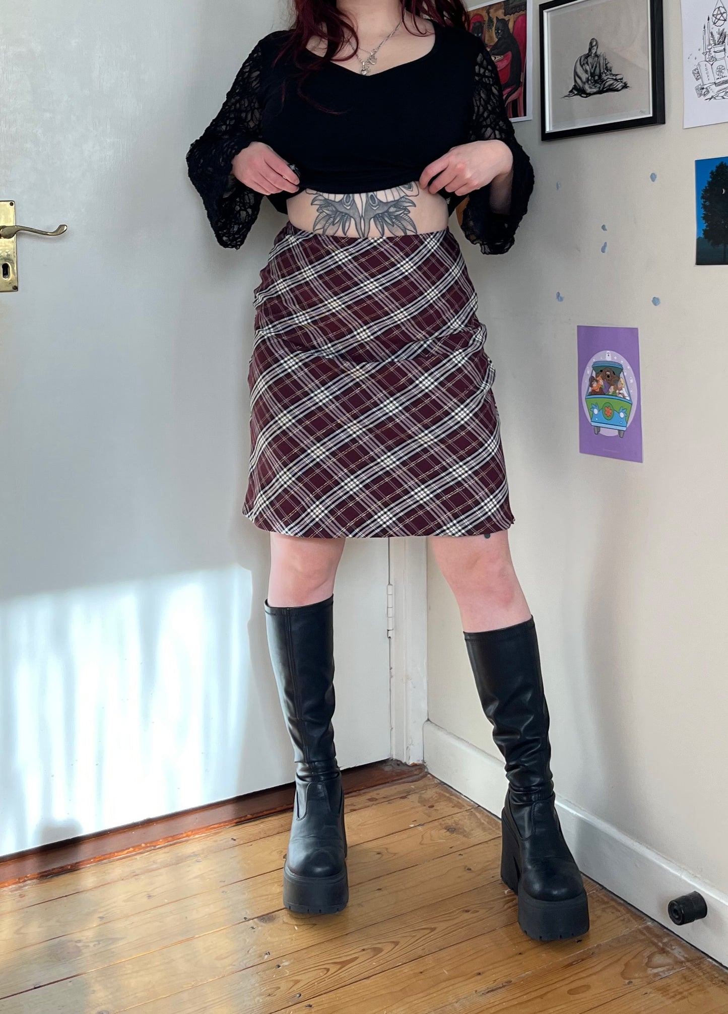 Burgundy Plaid Skirt UK 10