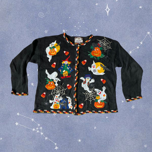Halloween Hauntings 1990s Halloween Cardigan L