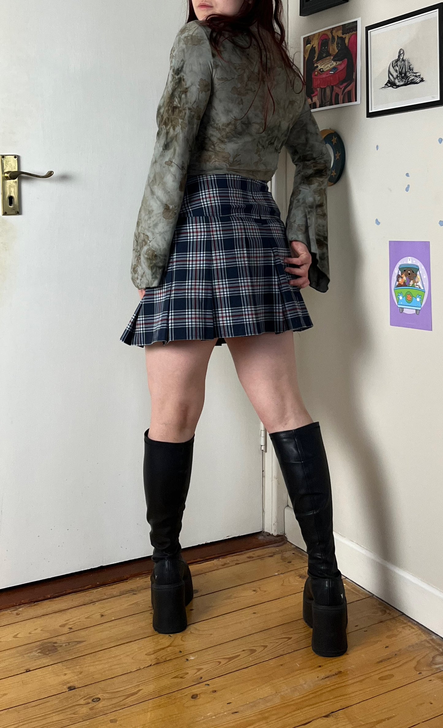 Blue Tartan Mini Skirt UK 12