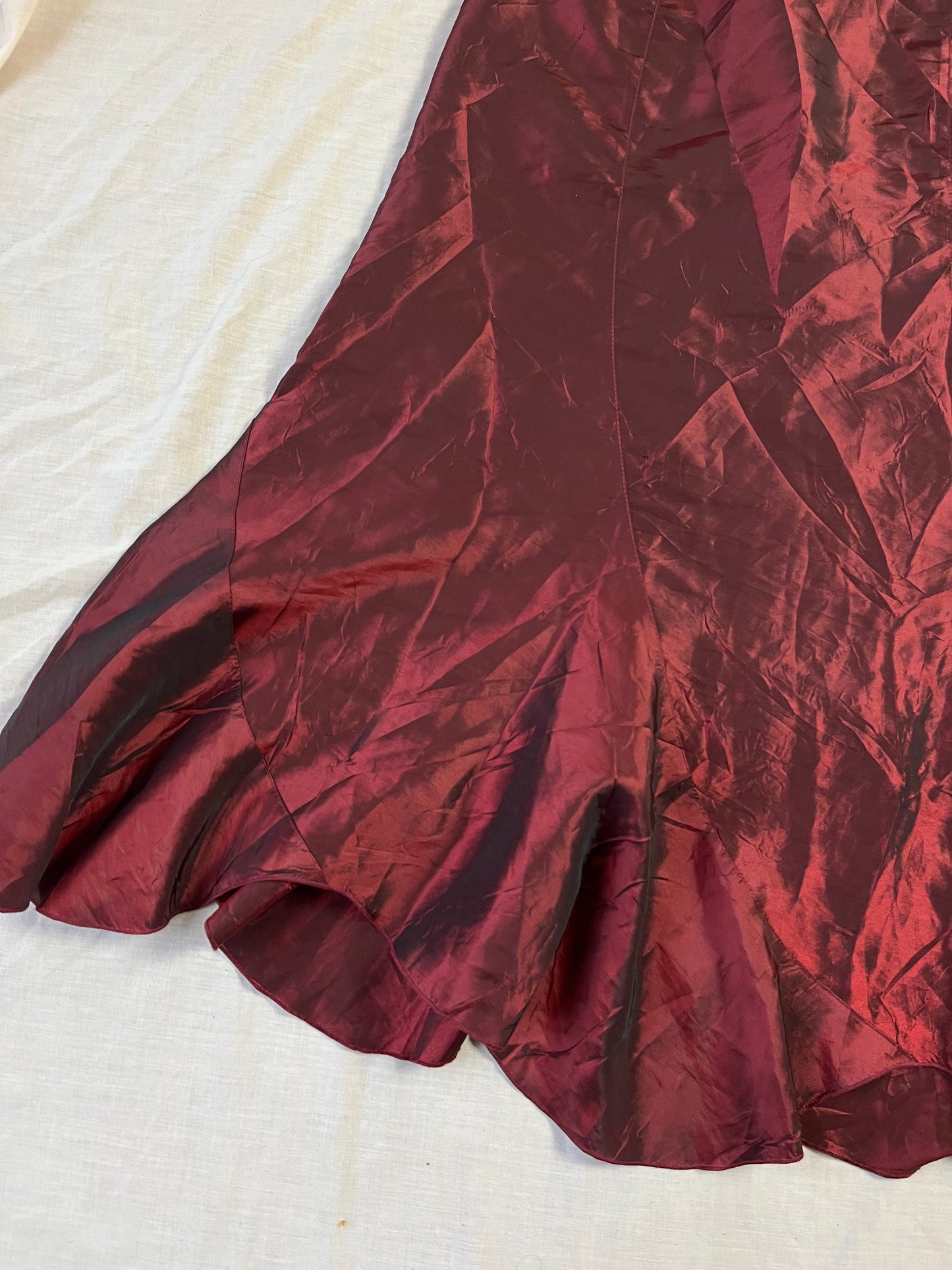 Red Satin Maxi Skirt UK 14