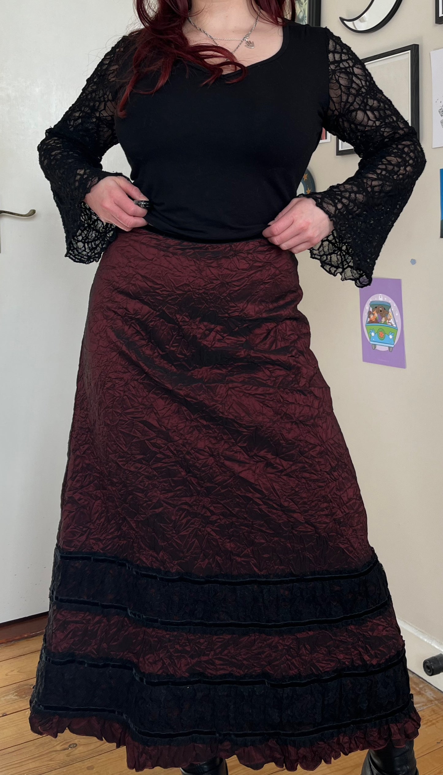 Burgundy Satin Skirt UK 10-14