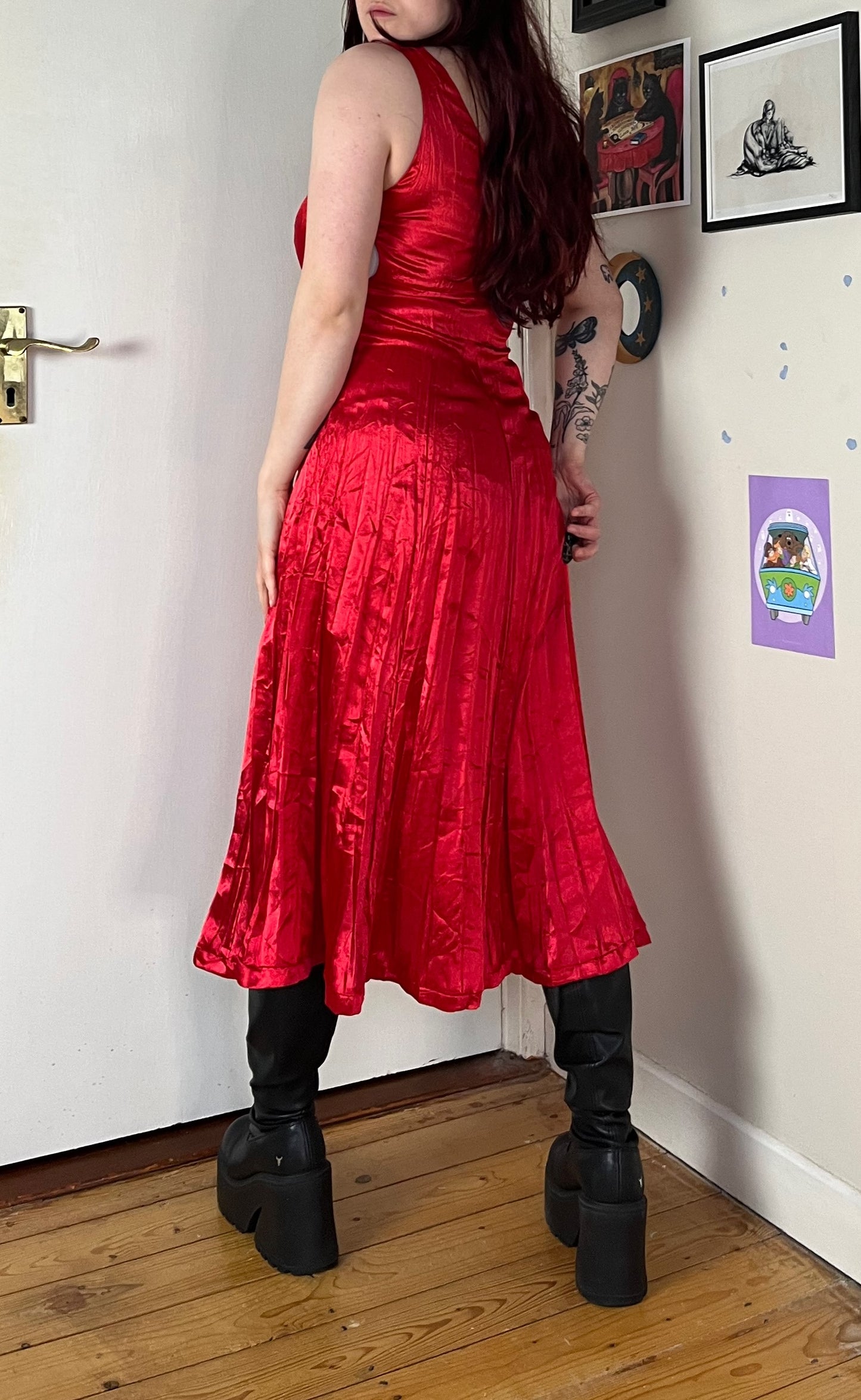 Red Satin Dress UK 10