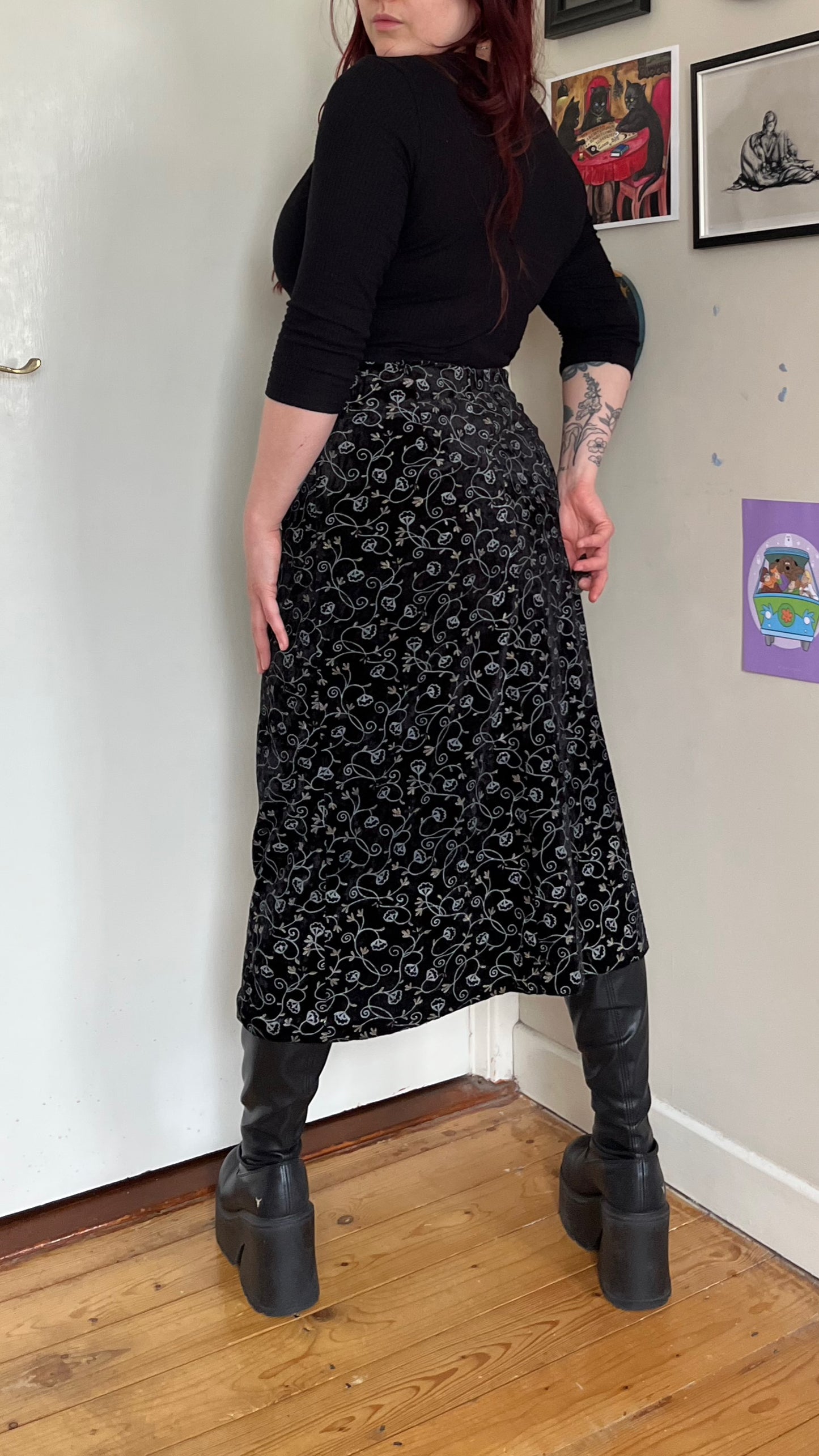 Floral Velvet Skirt UK 10