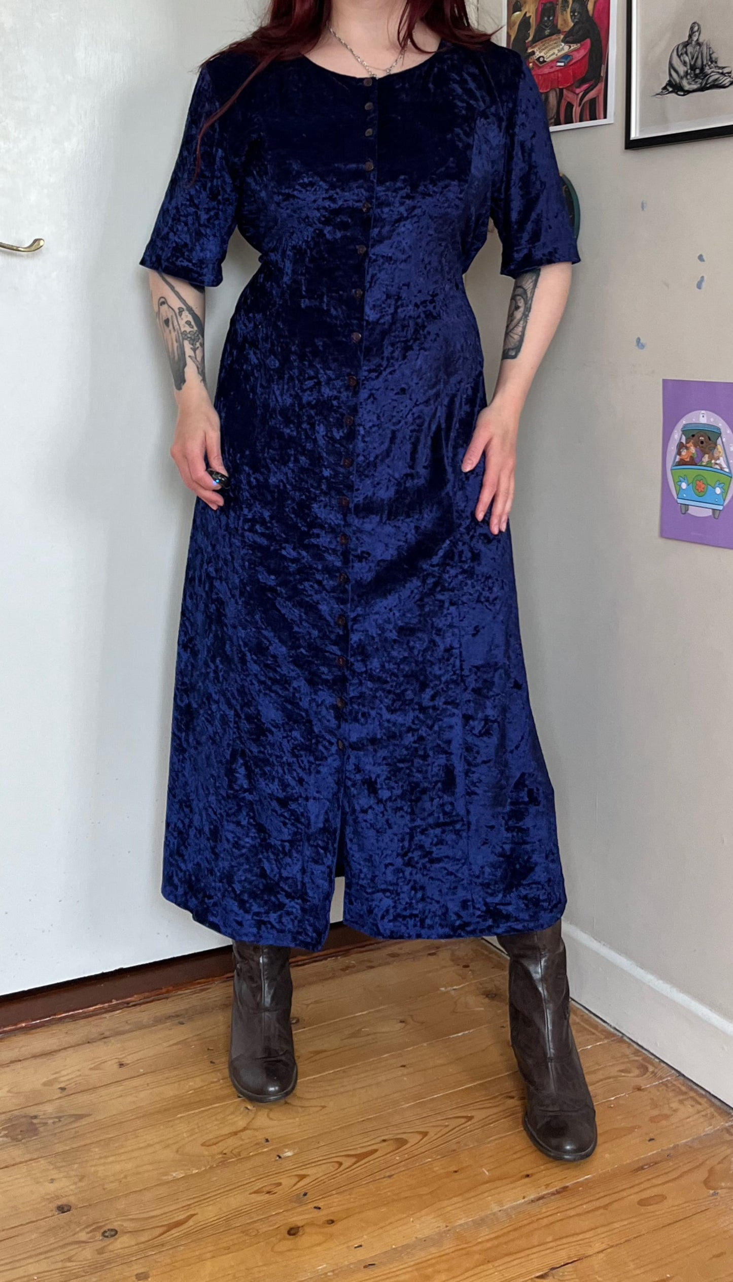 Blue Velvet Dress UK 16
