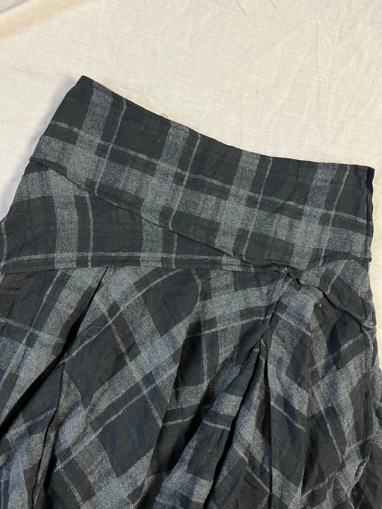 Black/Grey Tartan Midi Skirt UK 12