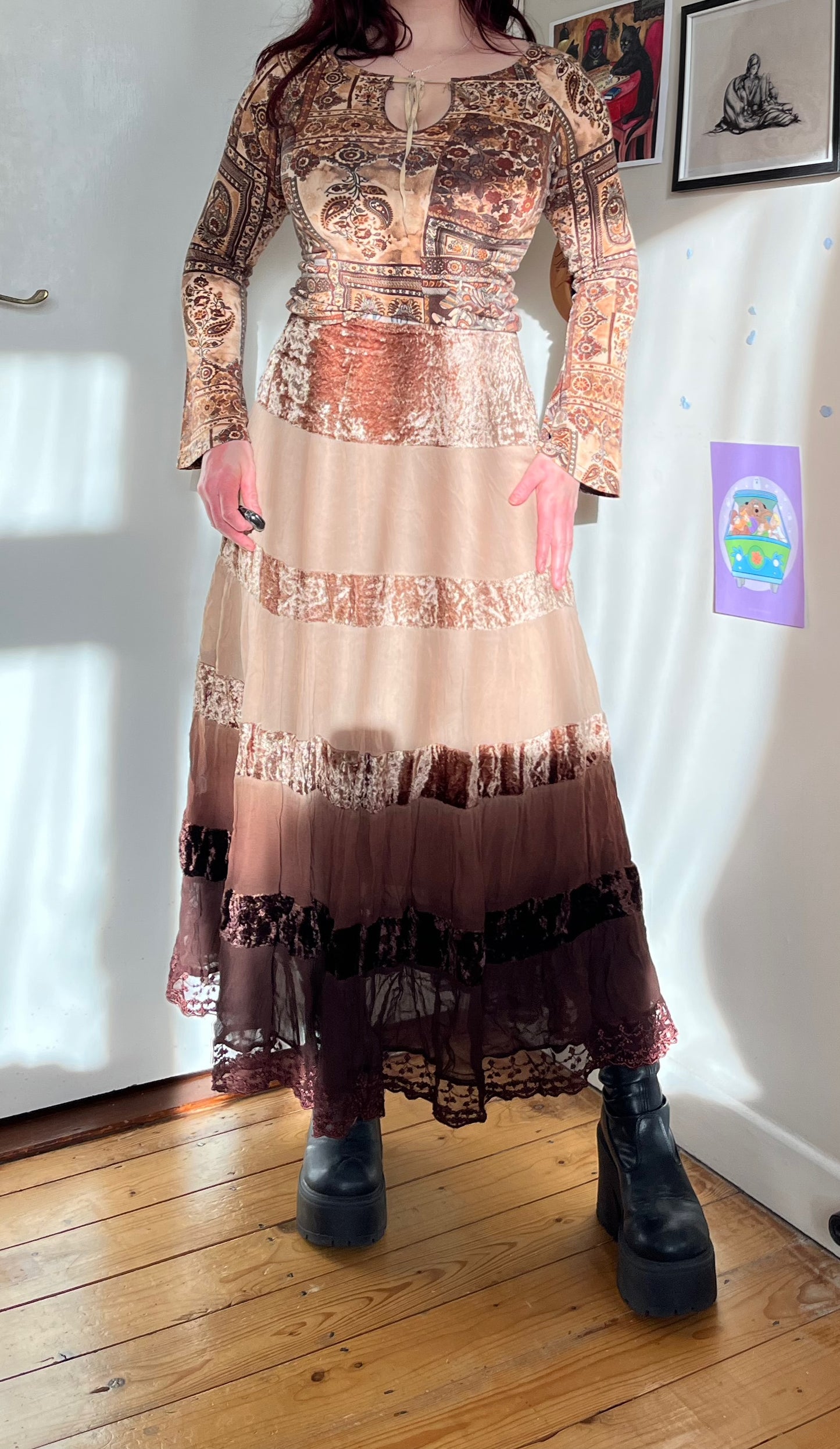 Velvet And Mesh Skirt by Guess - UK 12