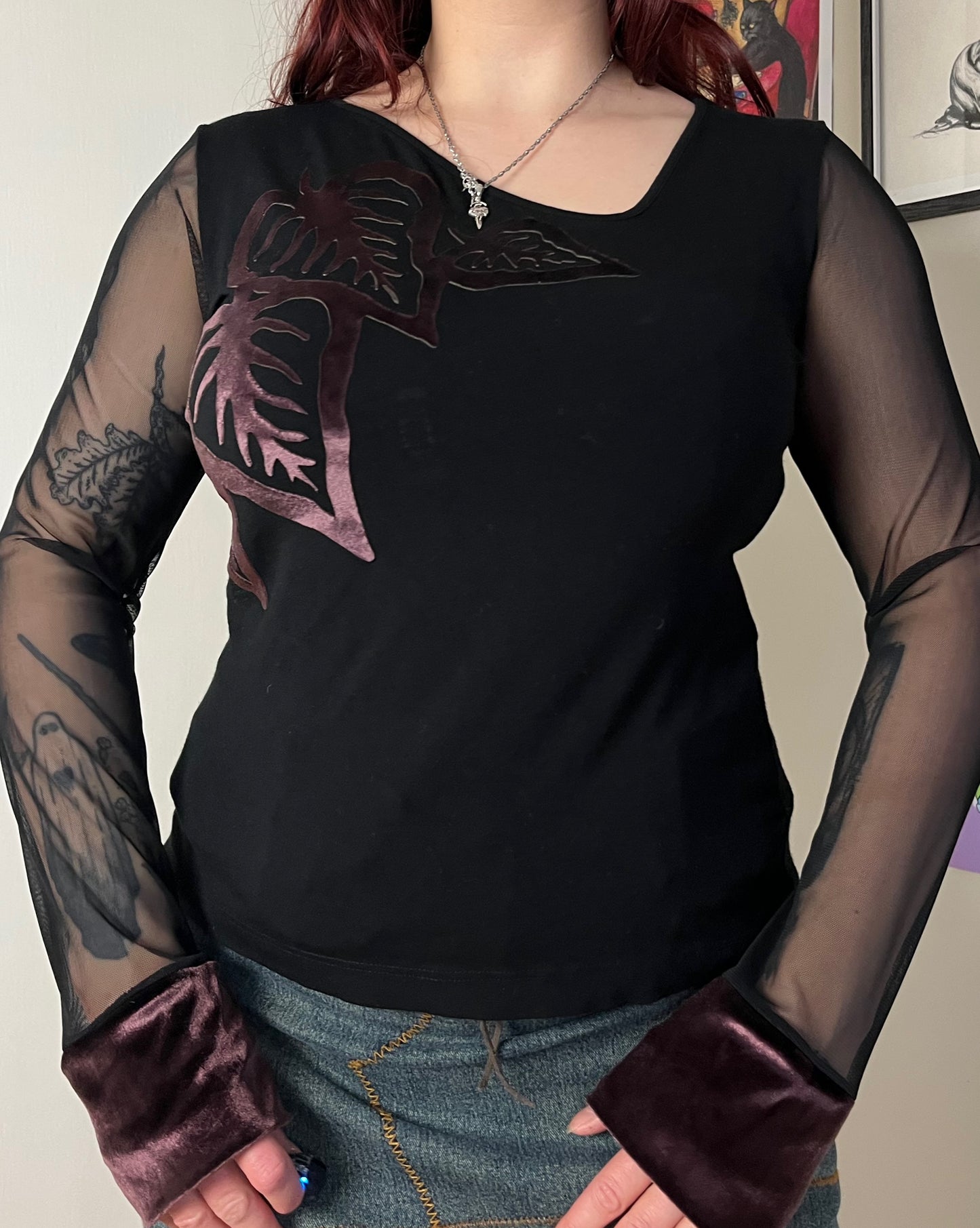 Black Leaf Pattern Top UK 10-12