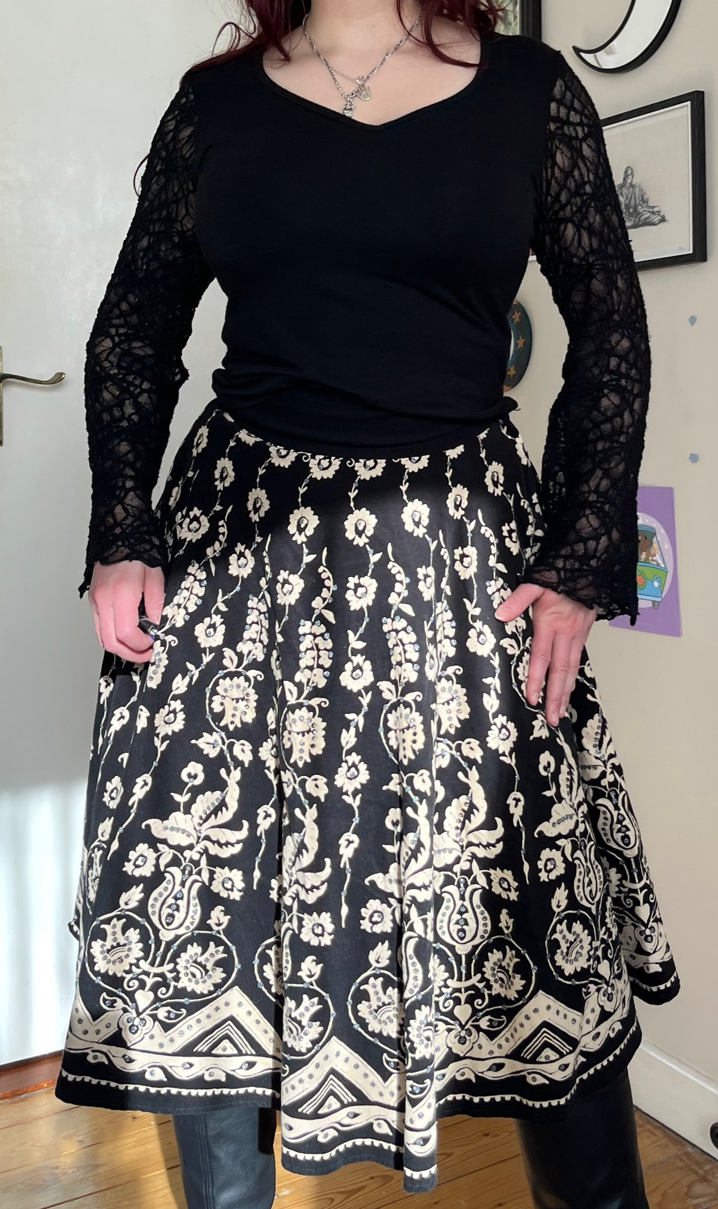 Black Corduroy Skirt UK 8