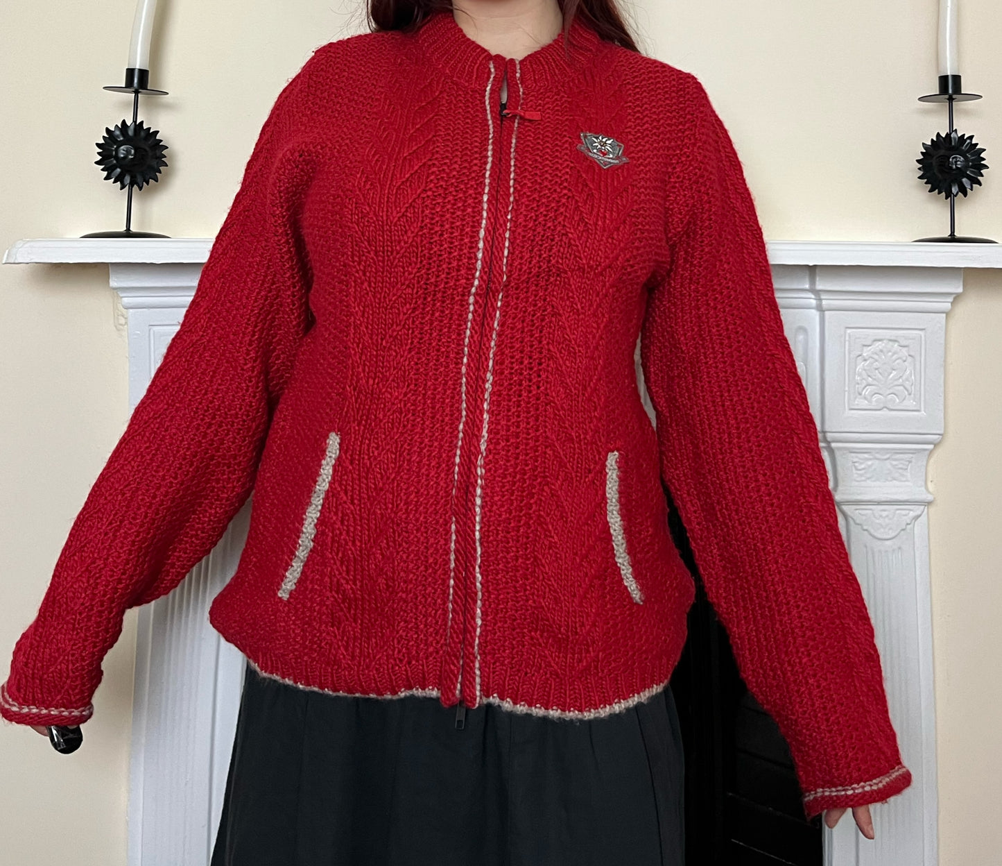 Red Zip Up Cardigan L