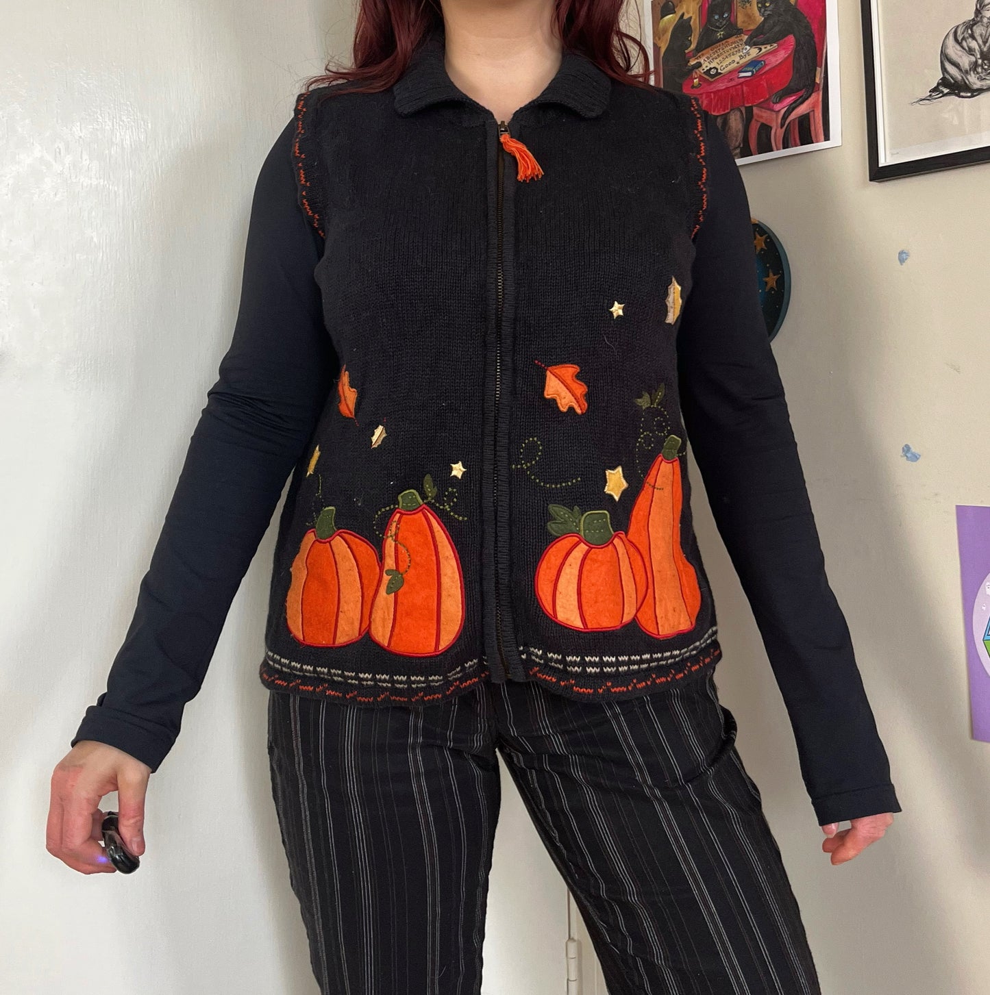 Autumn Breeze 1990s Halloween Sweater Vest L