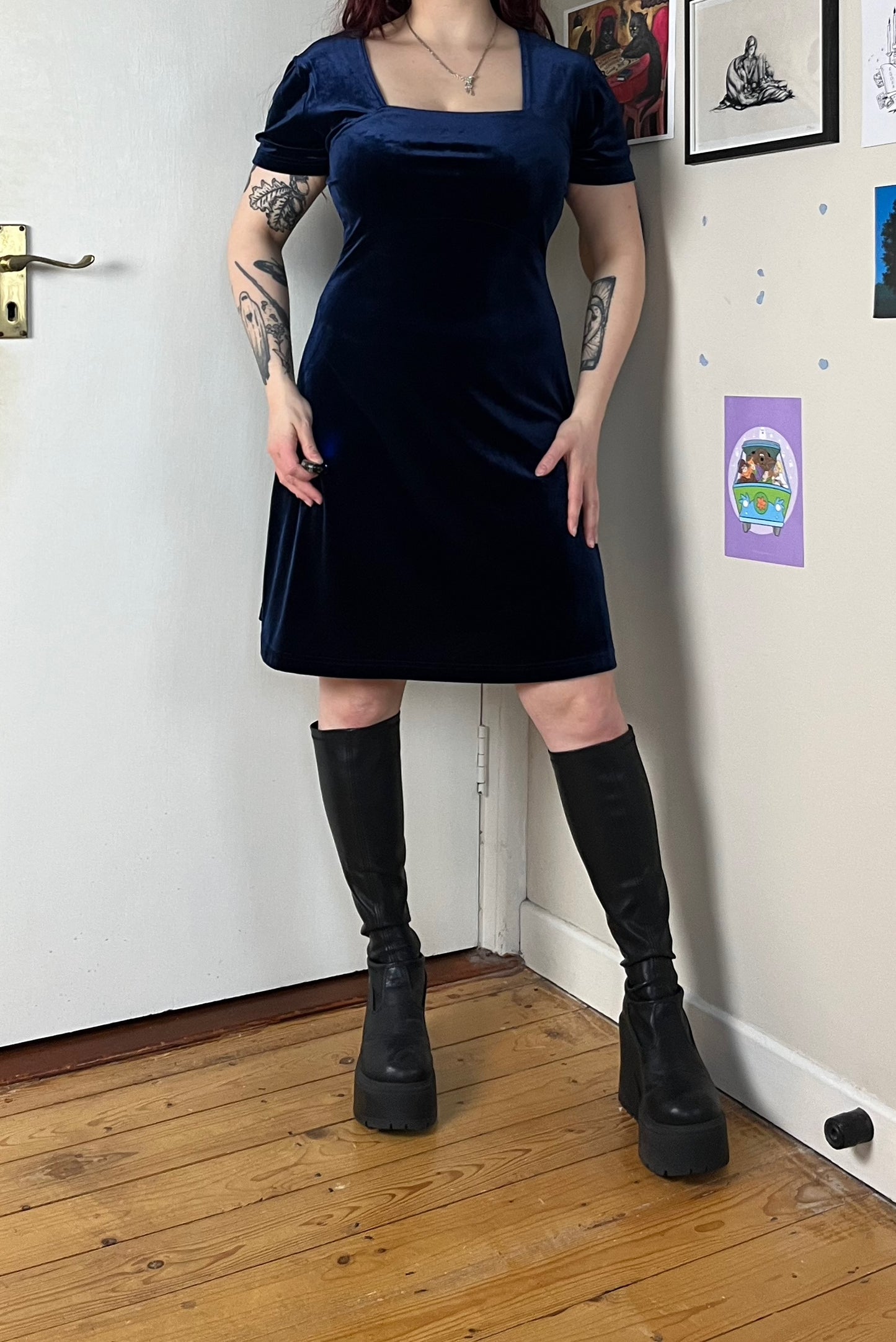 Blue Velvet Dress UK 14