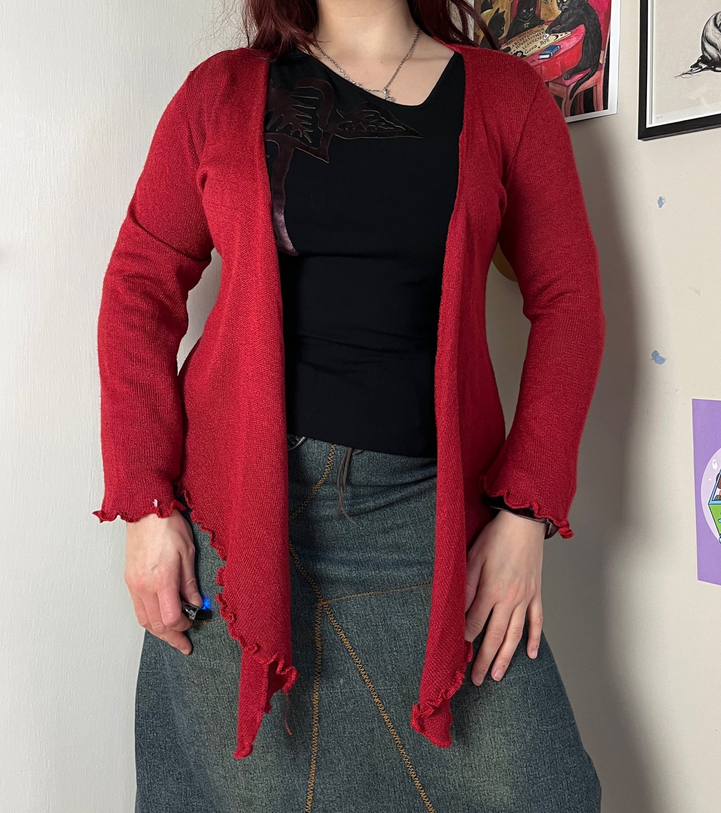 Red Mesh Cardigan M