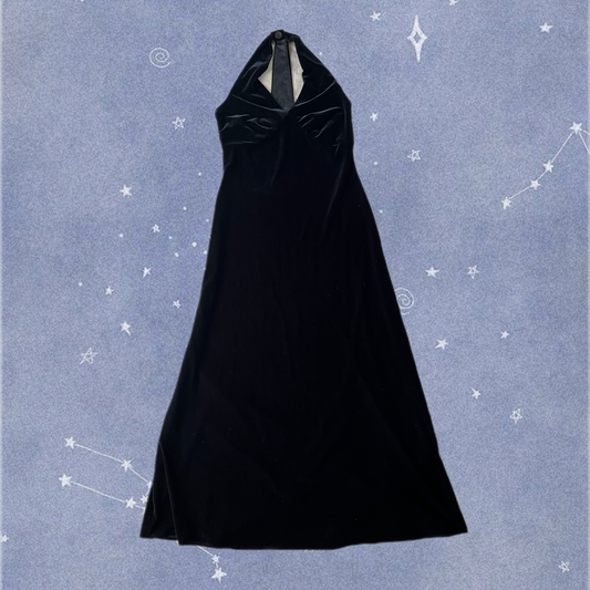 Black Velvet Halter Dress UK 12