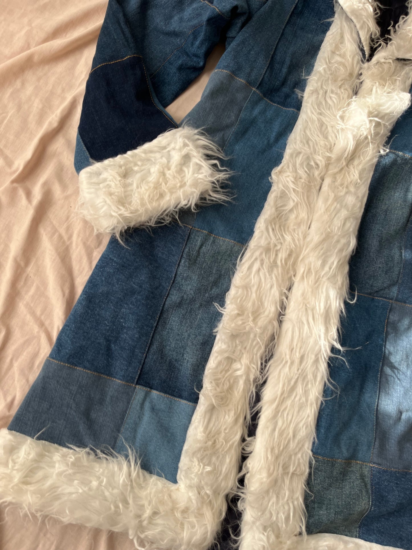 Recycled Denim Afghan Coat - Size M