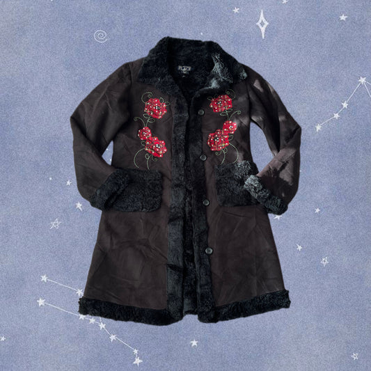 Black Embroidered Afghan Coat - Size S