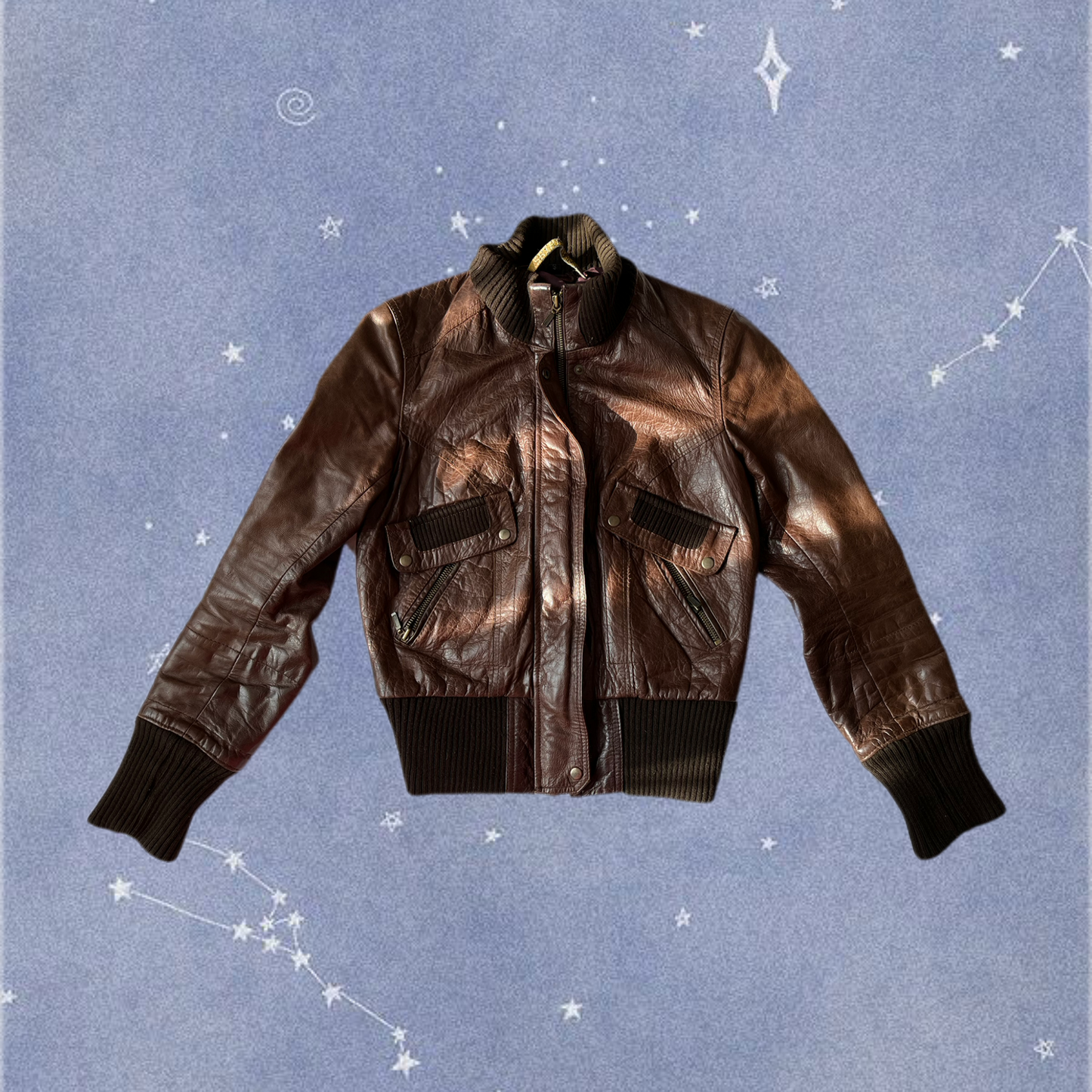 Brown Leather Bomber Jacket UK 8-10