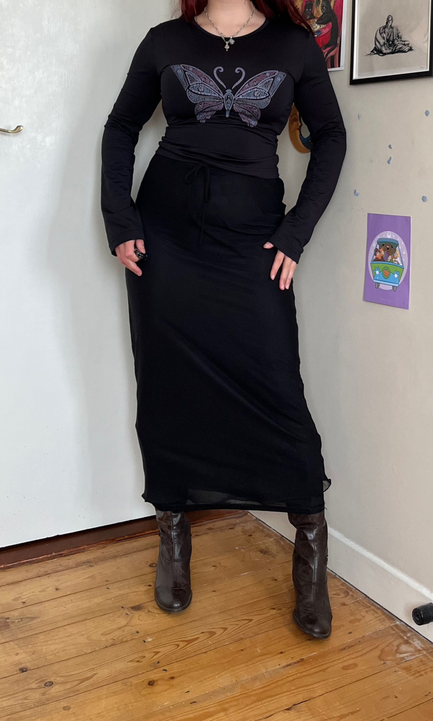 Black Mesh Maxi Skirt UK 8-10