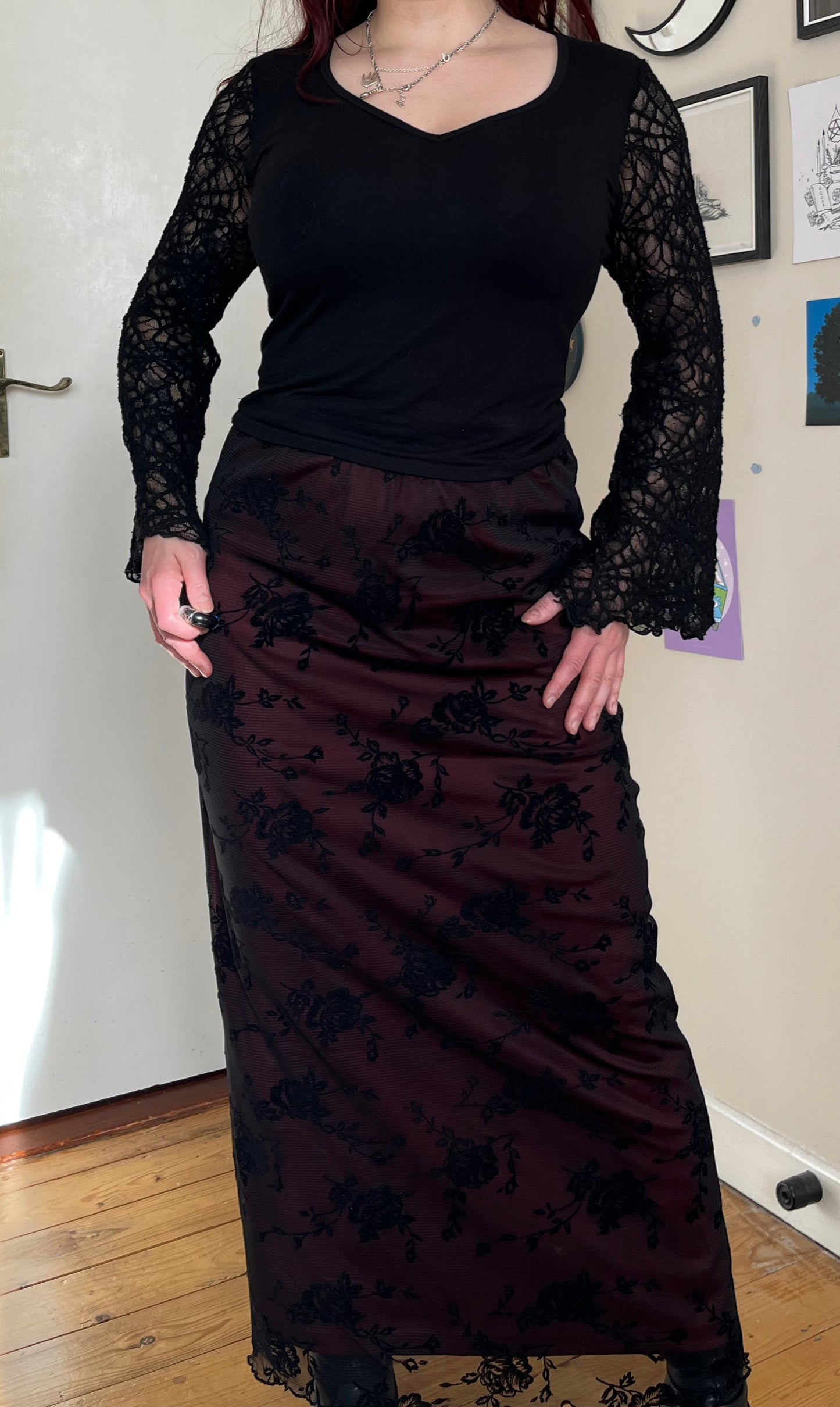 Burnout Velvet Maxi Skirt UK 6-10