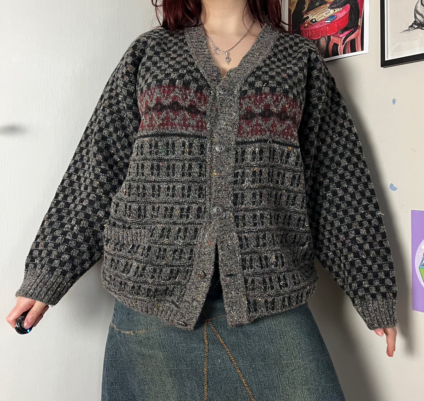 Grey and Red Cardigan XL
