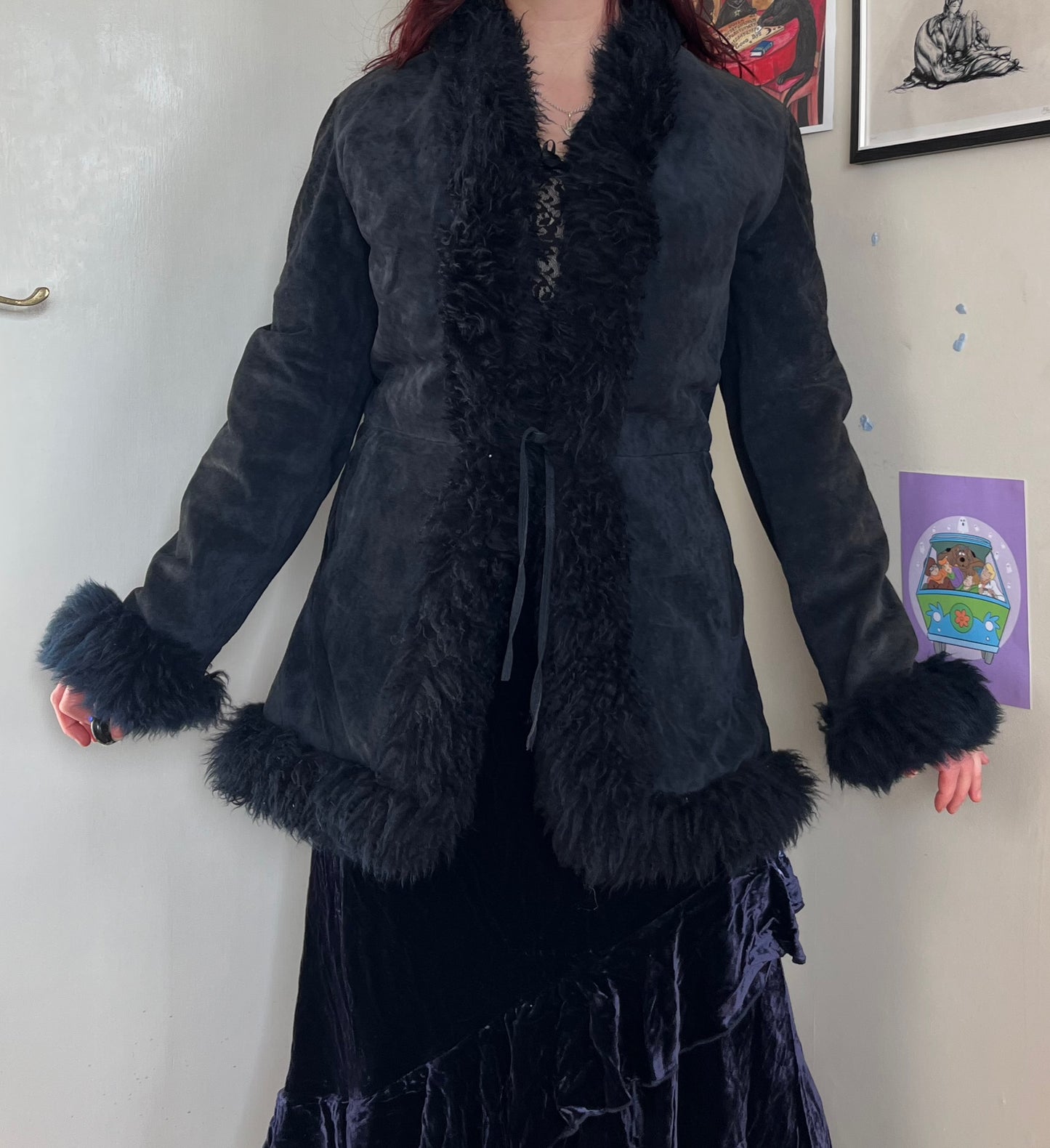 Black Suede Afghan Coat - Size M/L