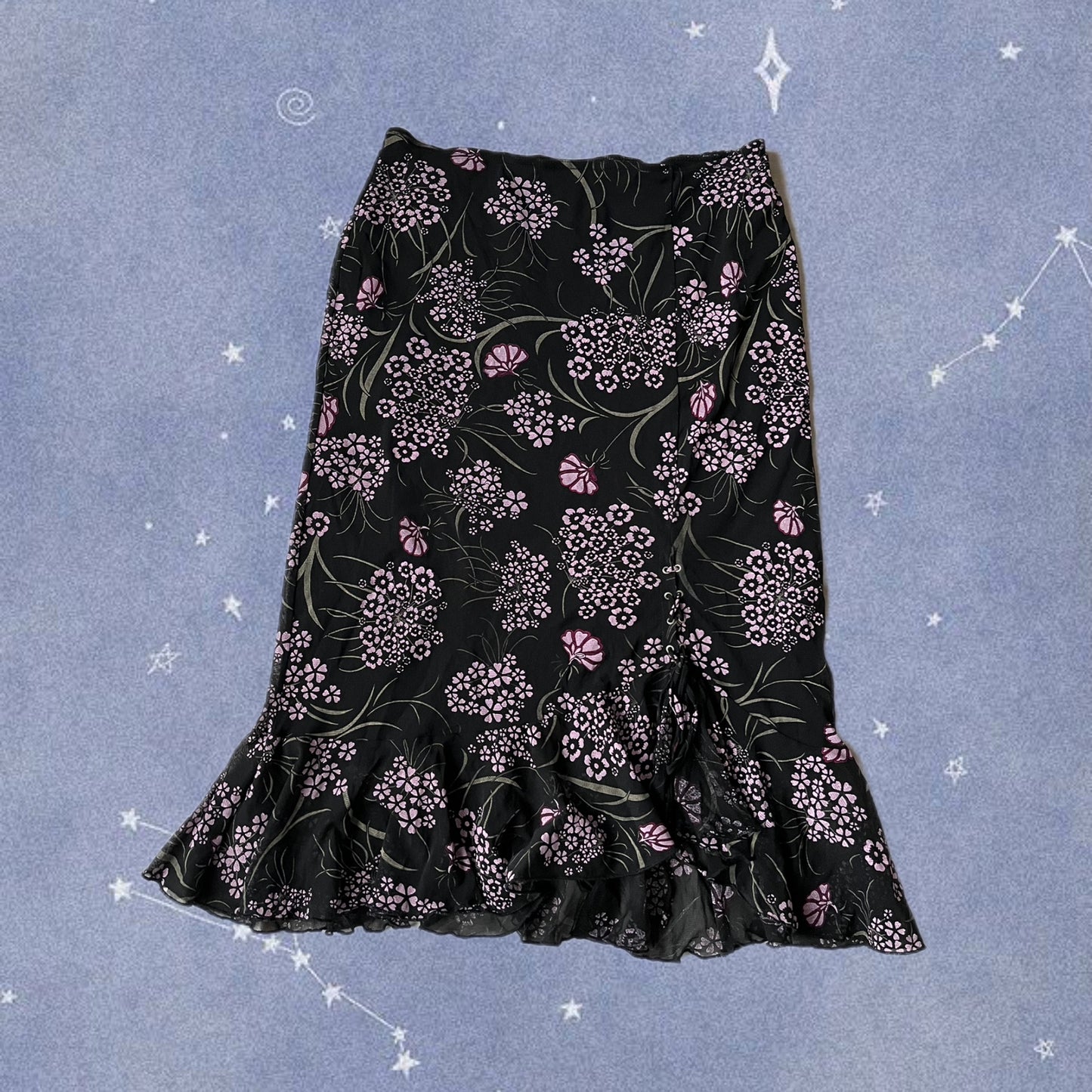 Black Floral Mesh Skirt - UK 12-14