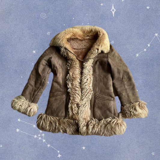 Tan Shearling Afghan Coat - Size M