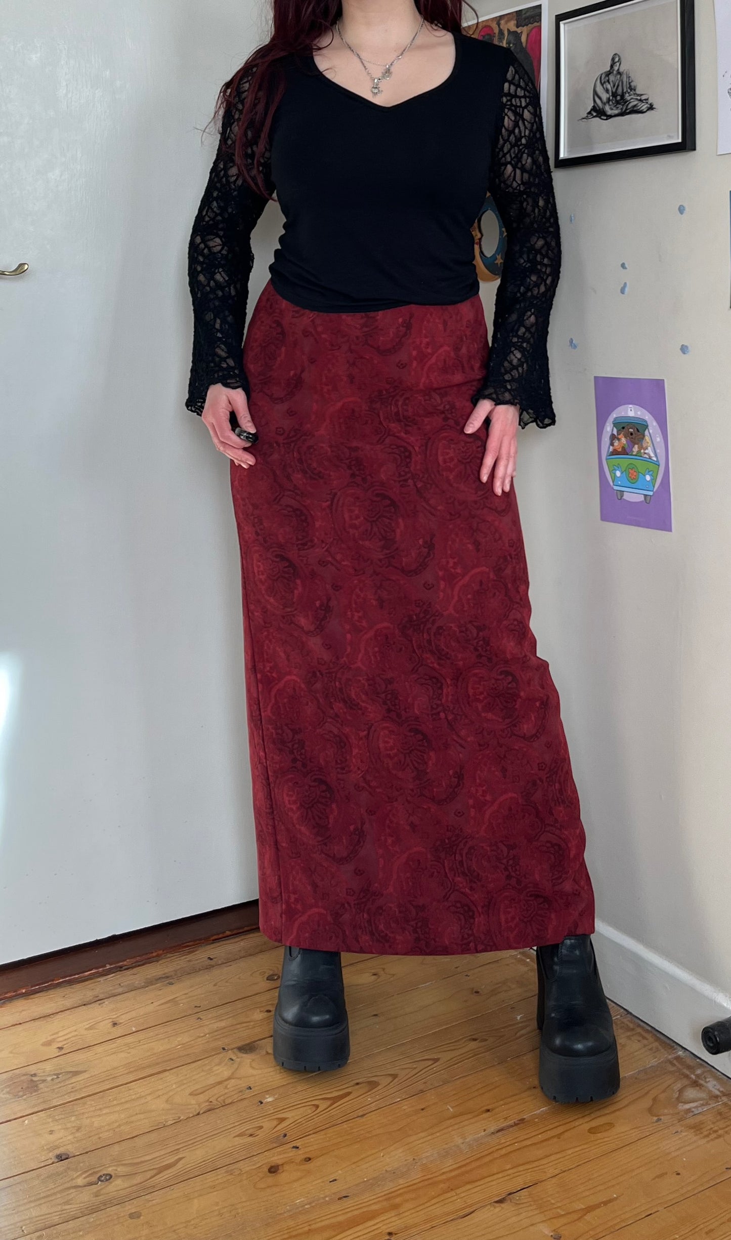 Velvet Floral Maxi Skirt UK 10