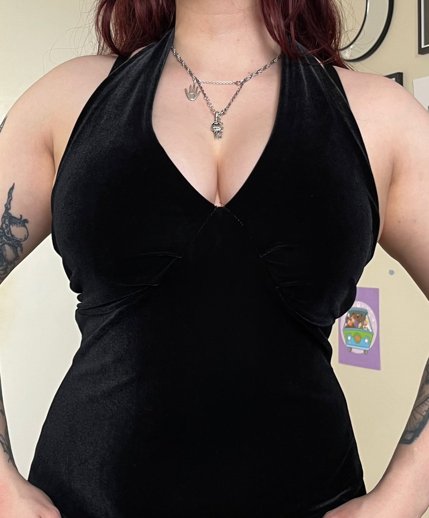 Black Velvet Halter Dress UK 12